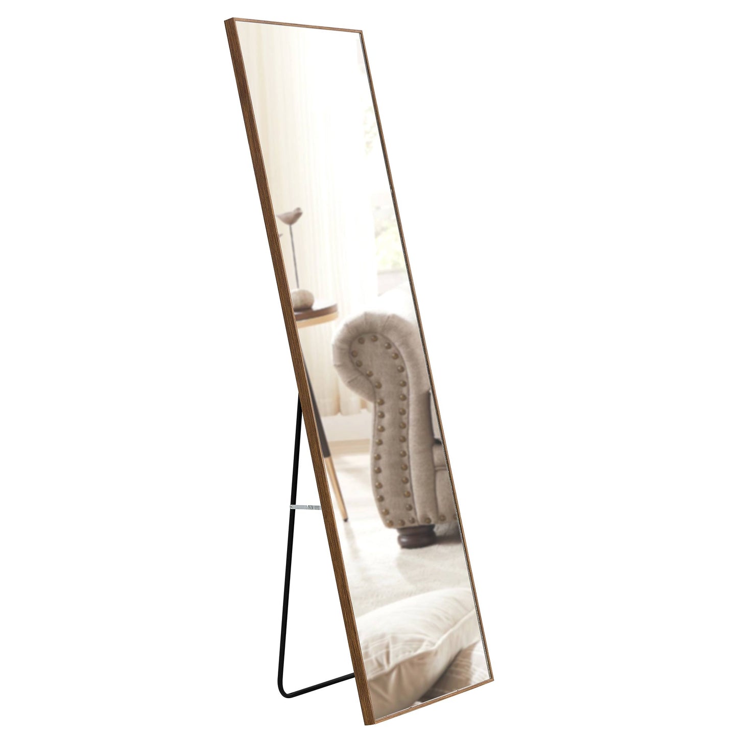 Wall Mounted Solid Wood Frame Full Length Dressing Mirror with Stand- Brown_11