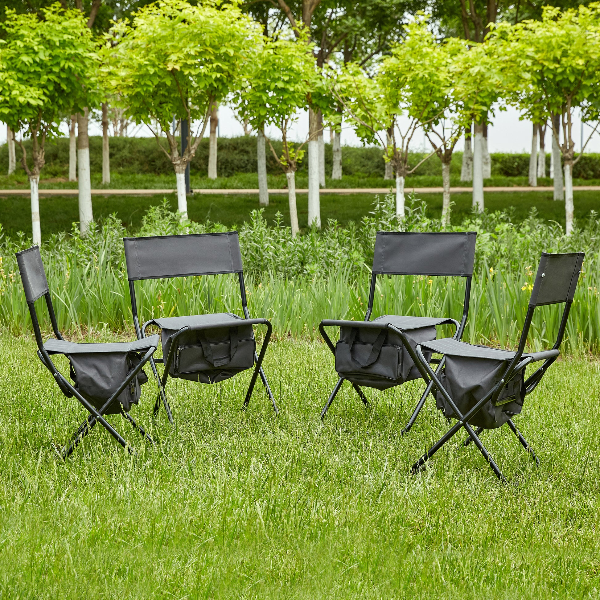4 pcs Portable Outdoor Camping Fishing Picnic Chairs with Storage Bag- Gray_2