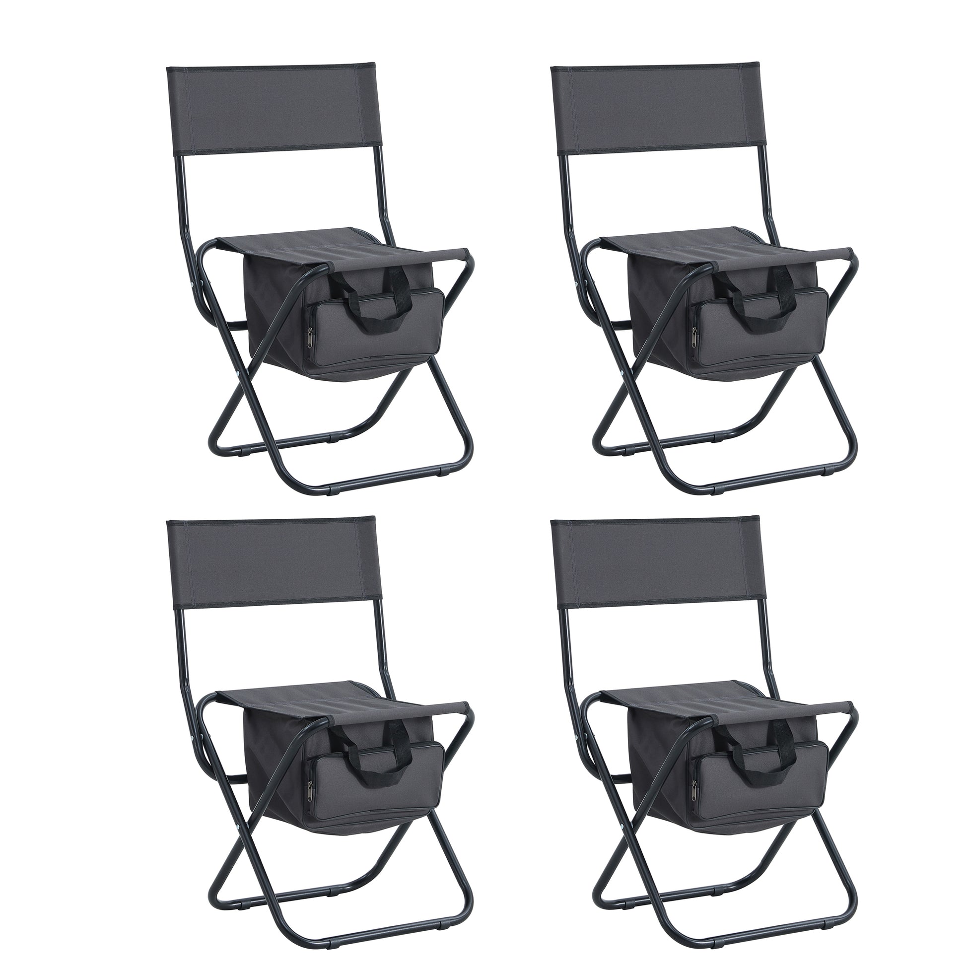 4 pcs Portable Outdoor Camping Fishing Picnic Chairs with Storage Bag- Gray_4