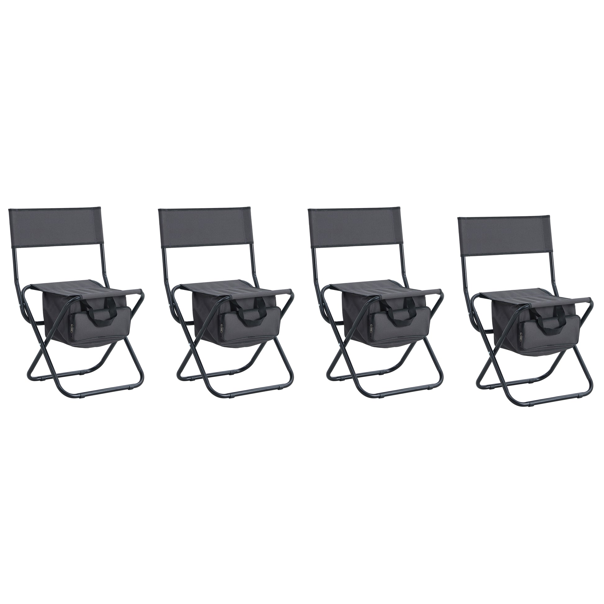 4 pcs Portable Outdoor Camping Fishing Picnic Chairs with Storage Bag- Gray_5