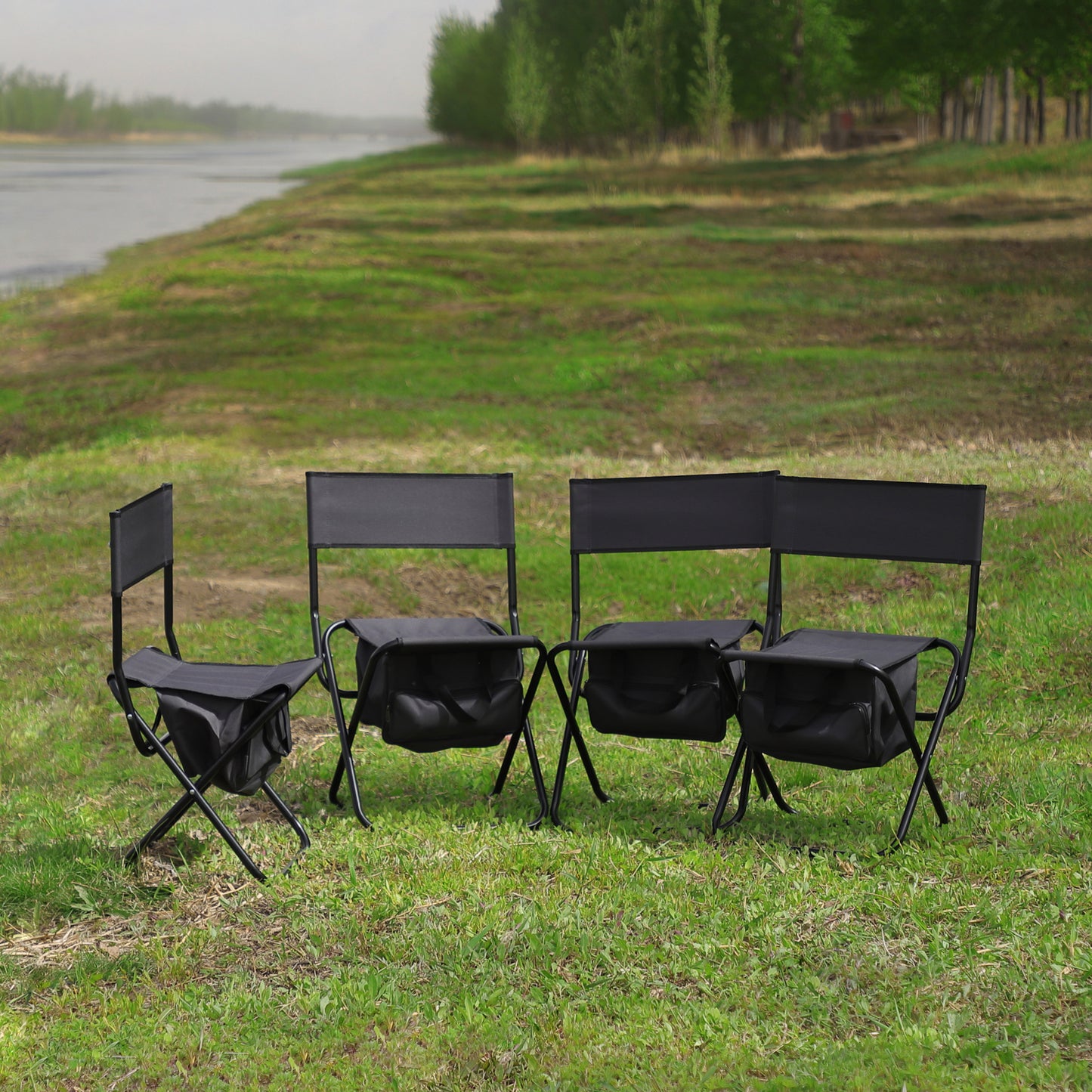 4 pcs Portable Outdoor Camping Fishing Picnic Chairs with Storage Bag- Gray_3