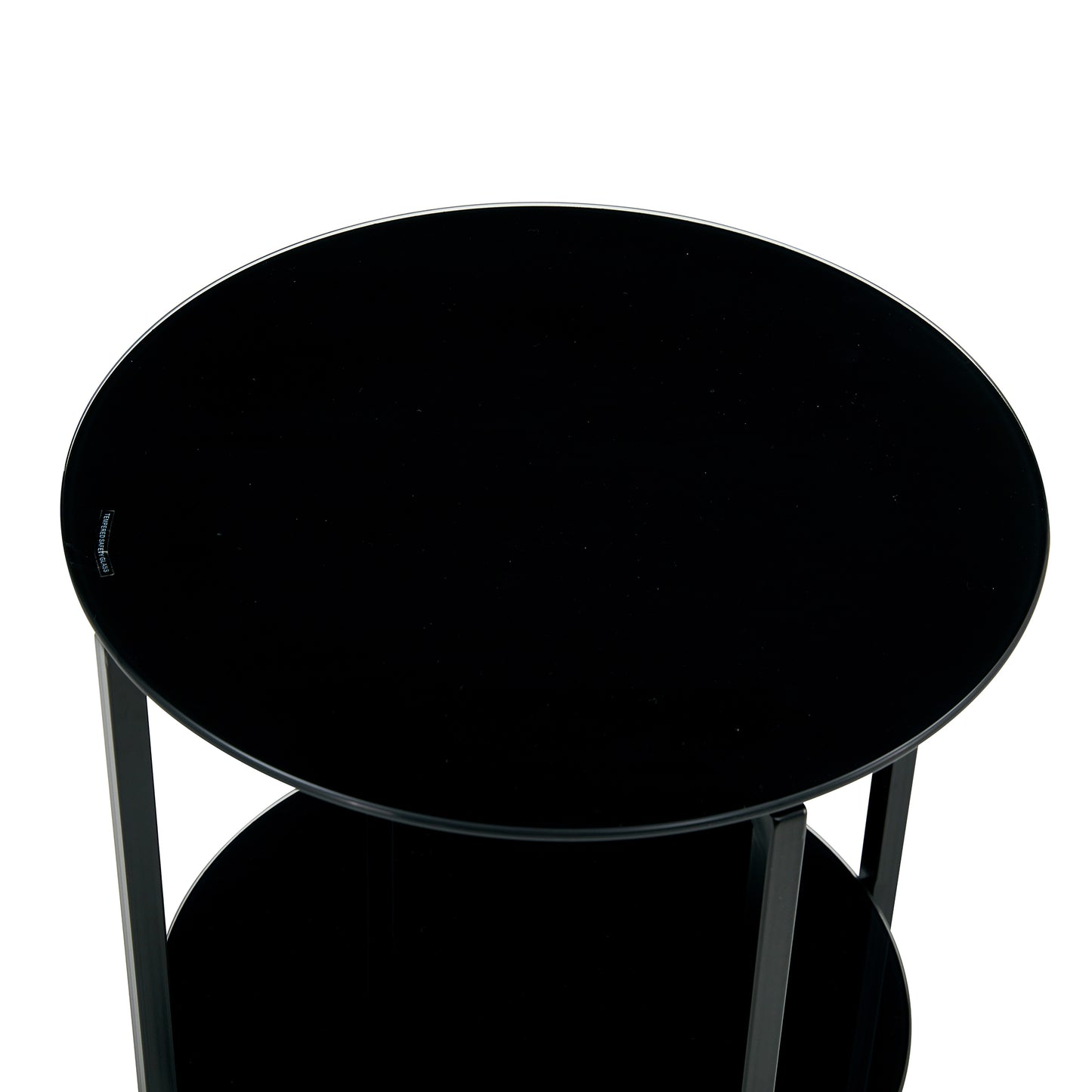 2 pcs Modern Designed Tempered Glass Round Coffee and End Table- Black_13
