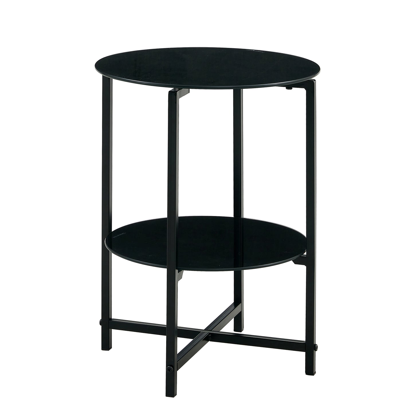 2 pcs Modern Designed Tempered Glass Round Coffee and End Table- Black_10