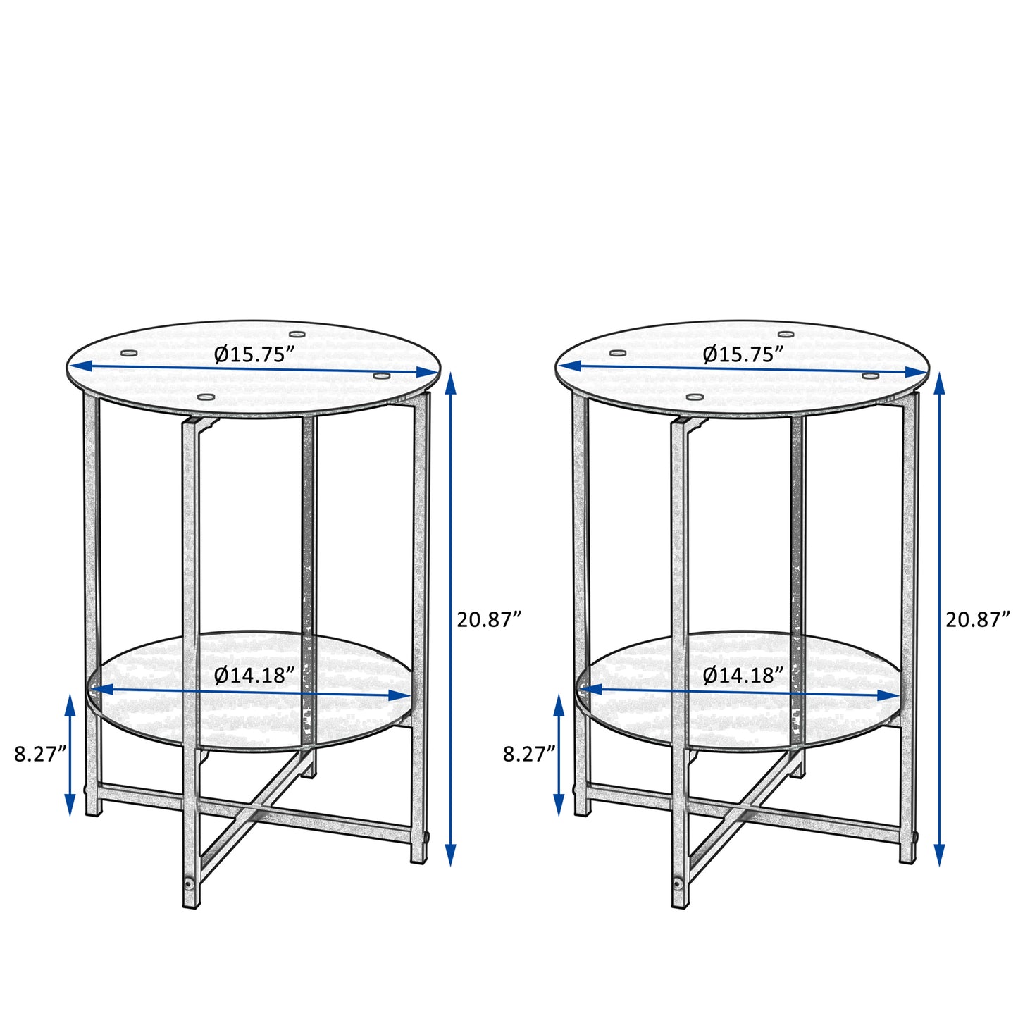 2 pcs Modern Designed Tempered Glass Round Coffee and End Table- Black_18