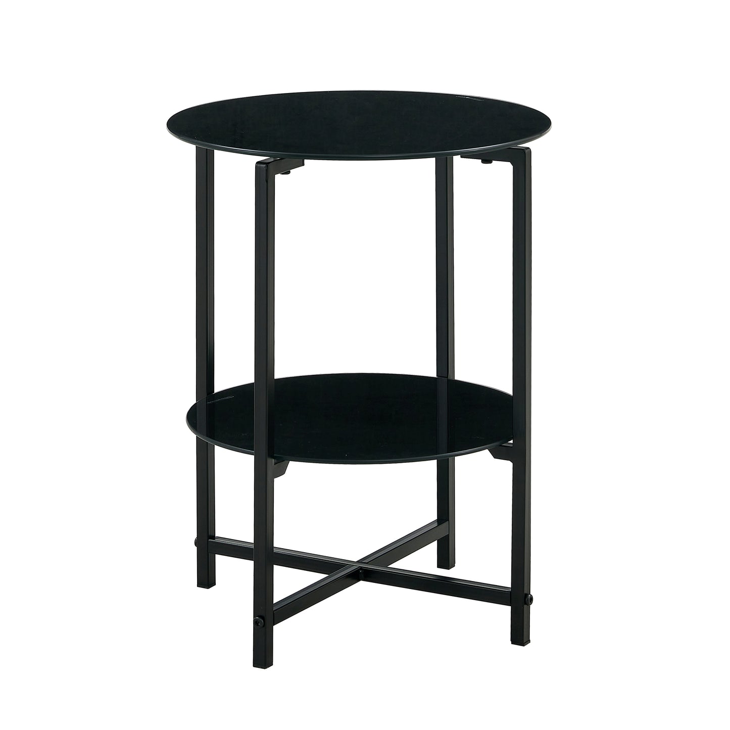 2 pcs Modern Designed Tempered Glass Round Coffee and End Table- Black_11