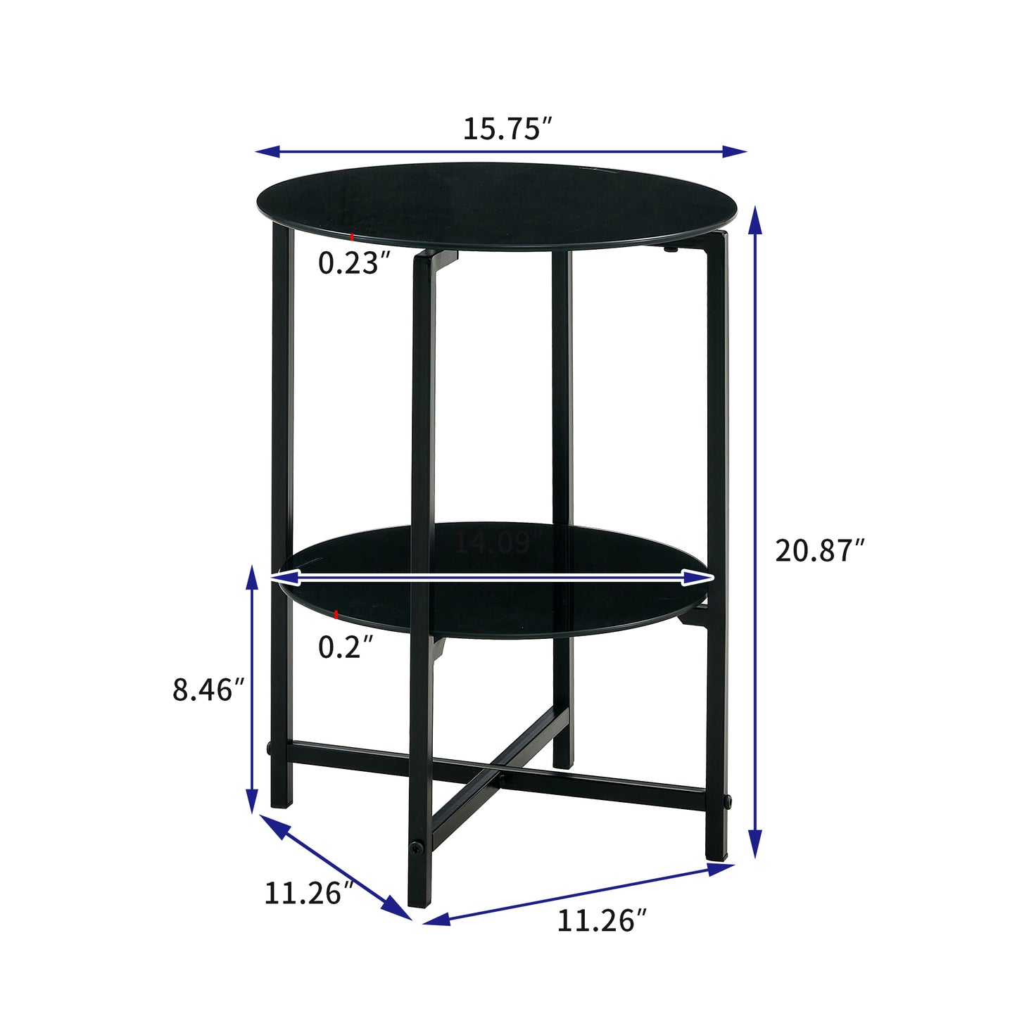 2 pcs Modern Designed Tempered Glass Round Coffee and End Table- Black_19