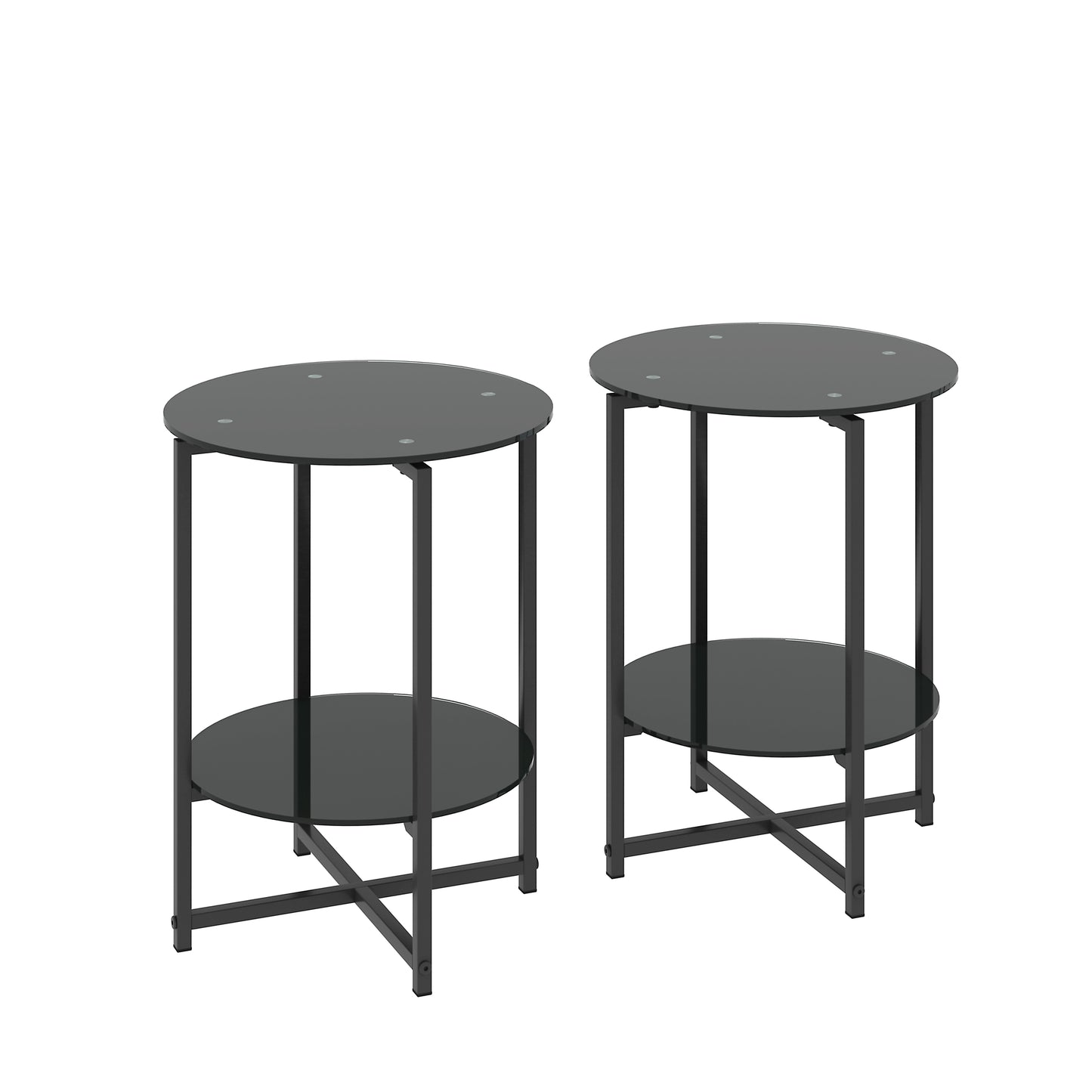 2 pcs Modern Designed Tempered Glass Round Coffee and End Table- Black_8