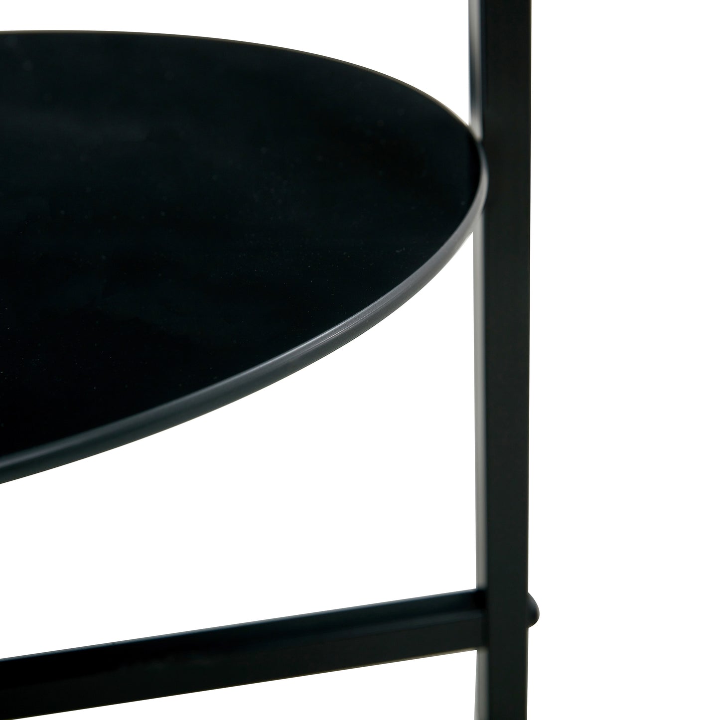 2 pcs Modern Designed Tempered Glass Round Coffee and End Table- Black_15