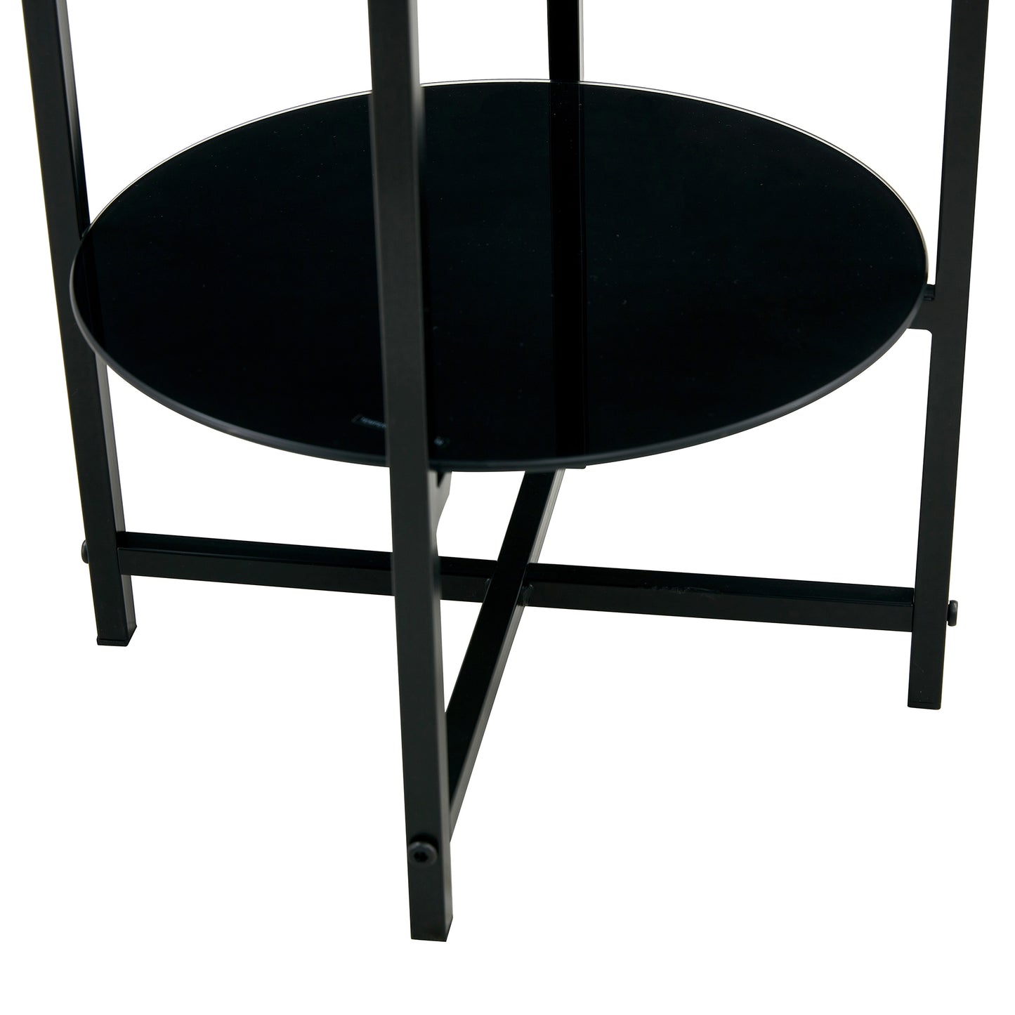2 pcs Modern Designed Tempered Glass Round Coffee and End Table- Black_14