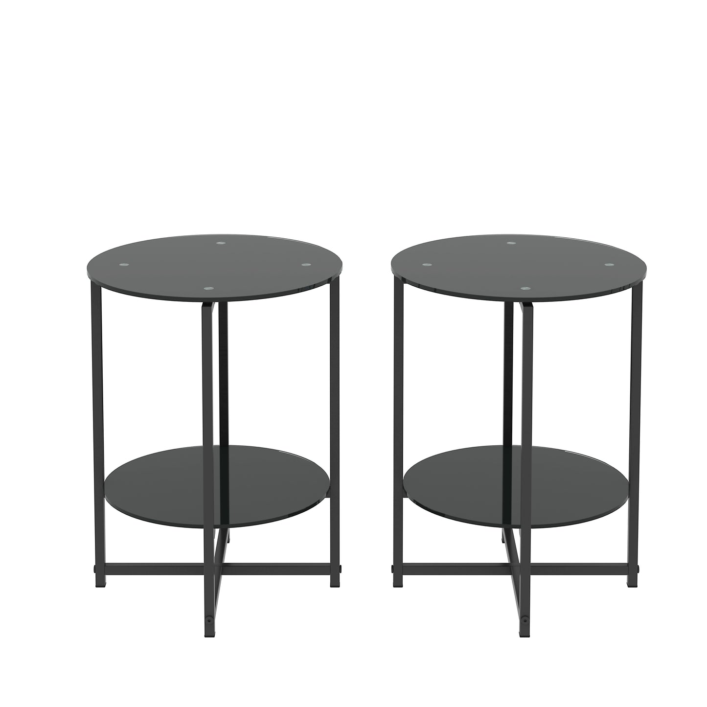 2 pcs Modern Designed Tempered Glass Round Coffee and End Table- Black_7