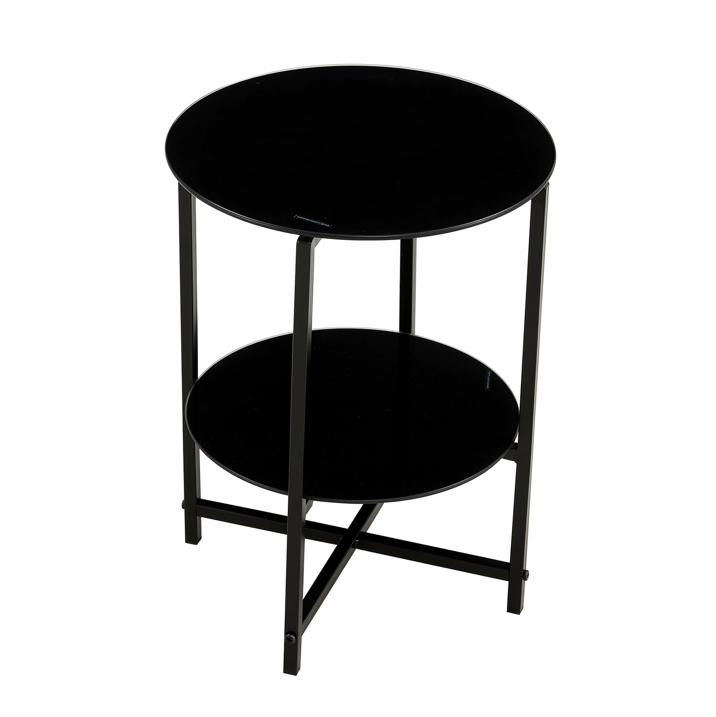 2 pcs Modern Designed Tempered Glass Round Coffee and End Table- Black_12