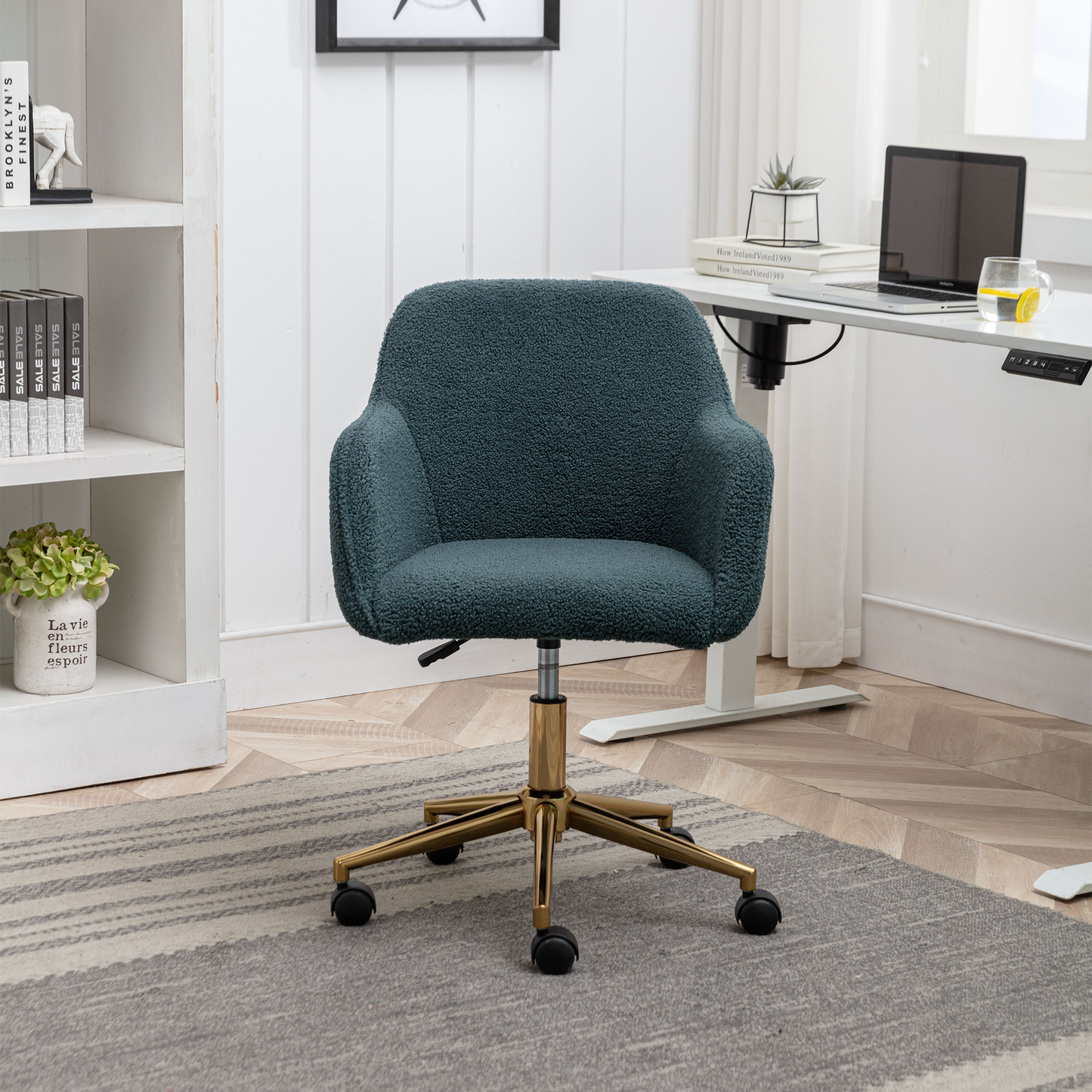 360° Revolving Modern Design Velvet Home and Office Chair with Metal Legs- Green_2