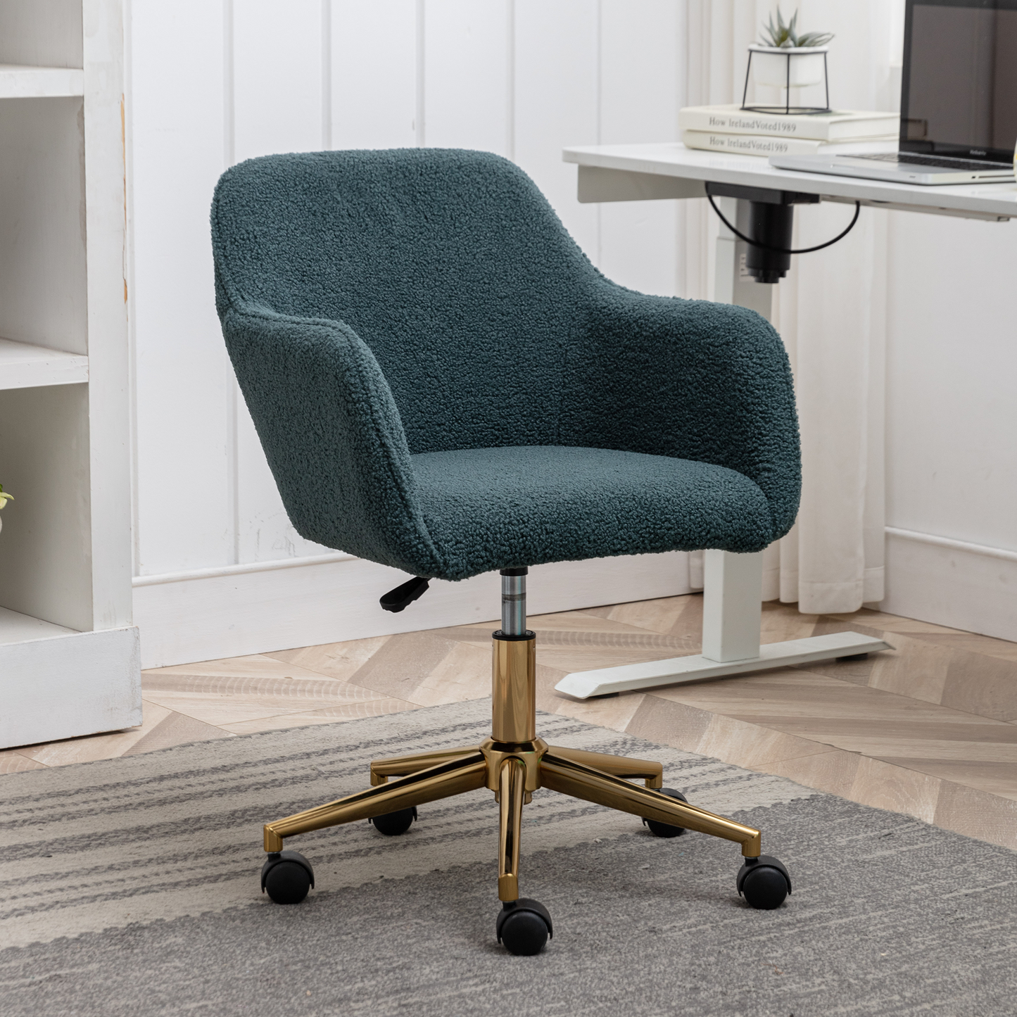 360° Revolving Modern Design Velvet Home and Office Chair with Metal Legs- Green_12