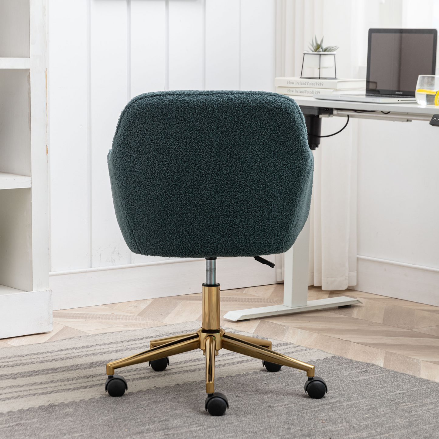 360° Revolving Modern Design Velvet Home and Office Chair with Metal Legs- Green_15
