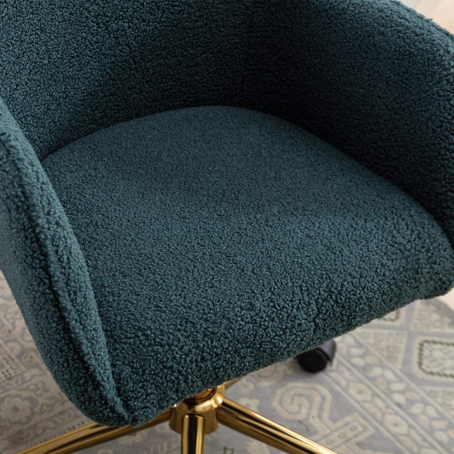360° Revolving Modern Design Velvet Home and Office Chair with Metal Legs- Green_16