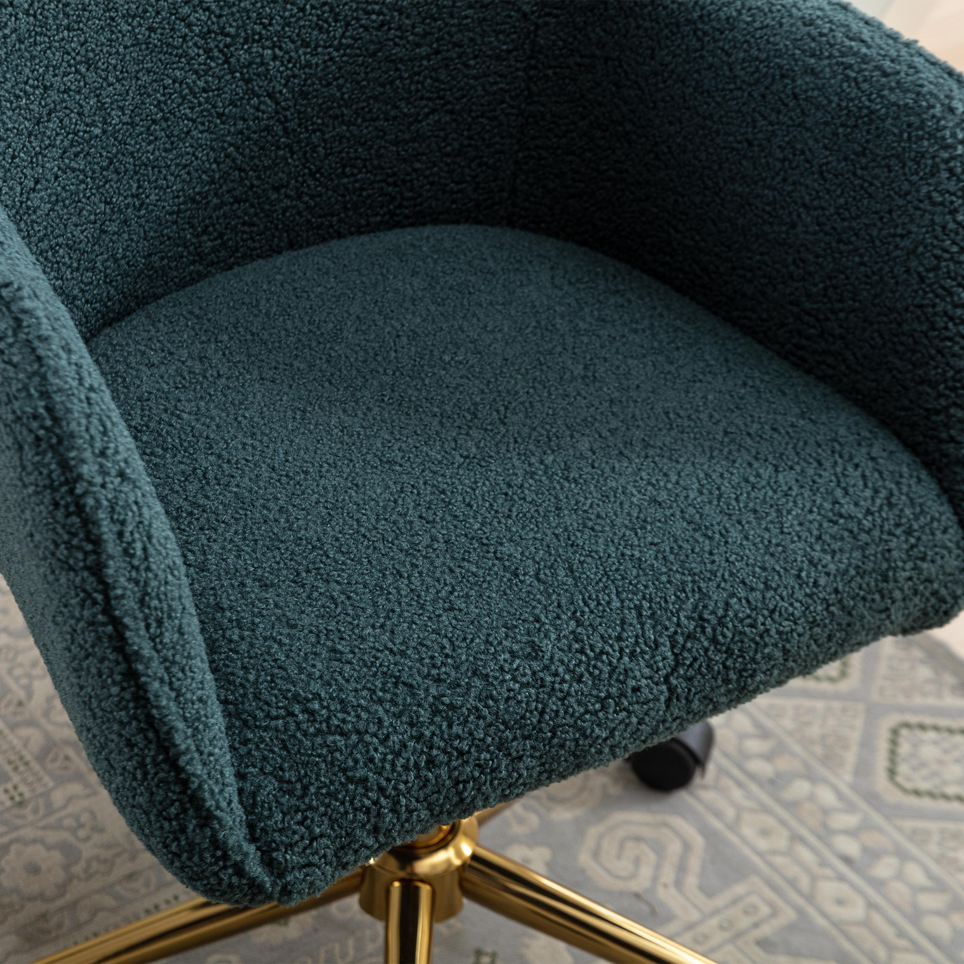 360° Revolving Modern Design Velvet Home and Office Chair with Metal Legs- Green_16