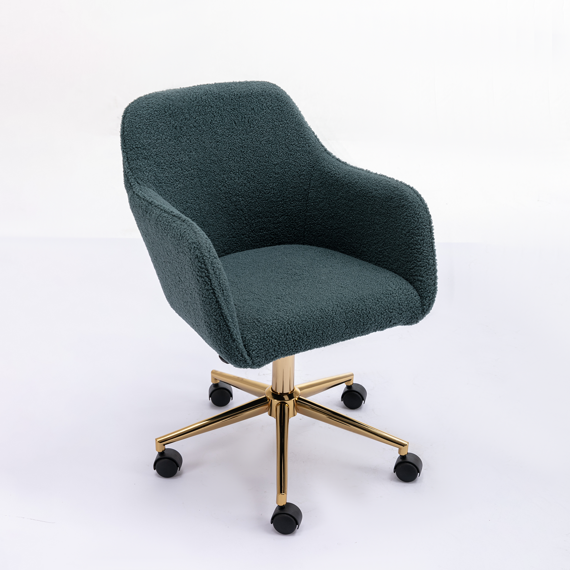 360° Revolving Modern Design Velvet Home and Office Chair with Metal Legs- Green_19