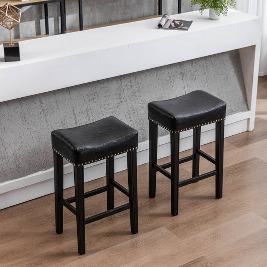 2 pcs 29" Backless Faux Leather Kitchen Counter Soft Sitting Stool Island Chair- Black_0
