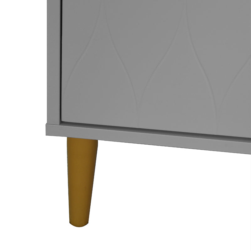 2 Doors Wooden Living Room Console Table with Carved Door Panel- Gray_7