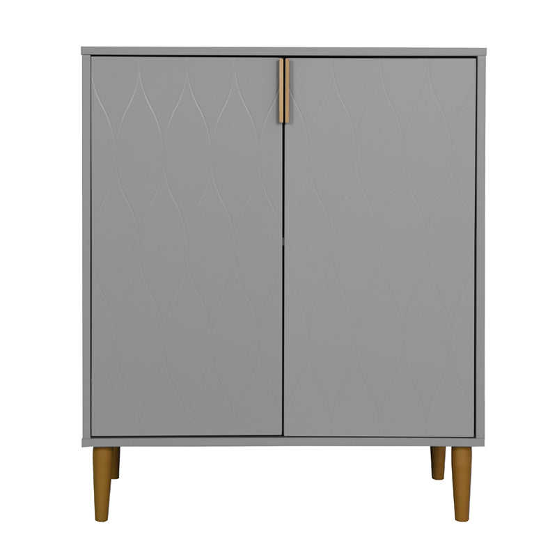 2 Doors Wooden Living Room Console Table with Carved Door Panel- Gray_4
