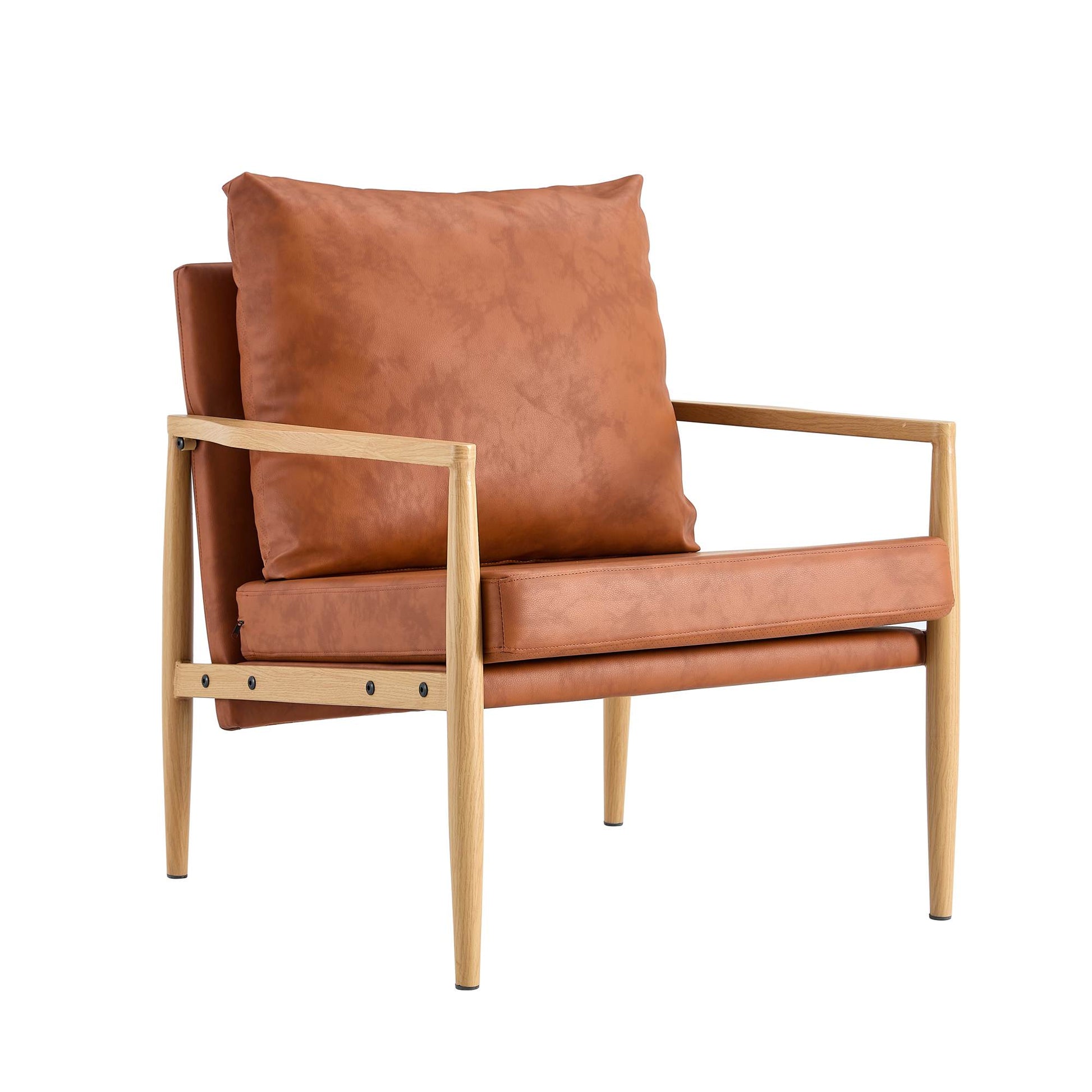 Comfortable Ergonomic Single Faux Leather Home Accent Lounge Side Chair- Brown_16