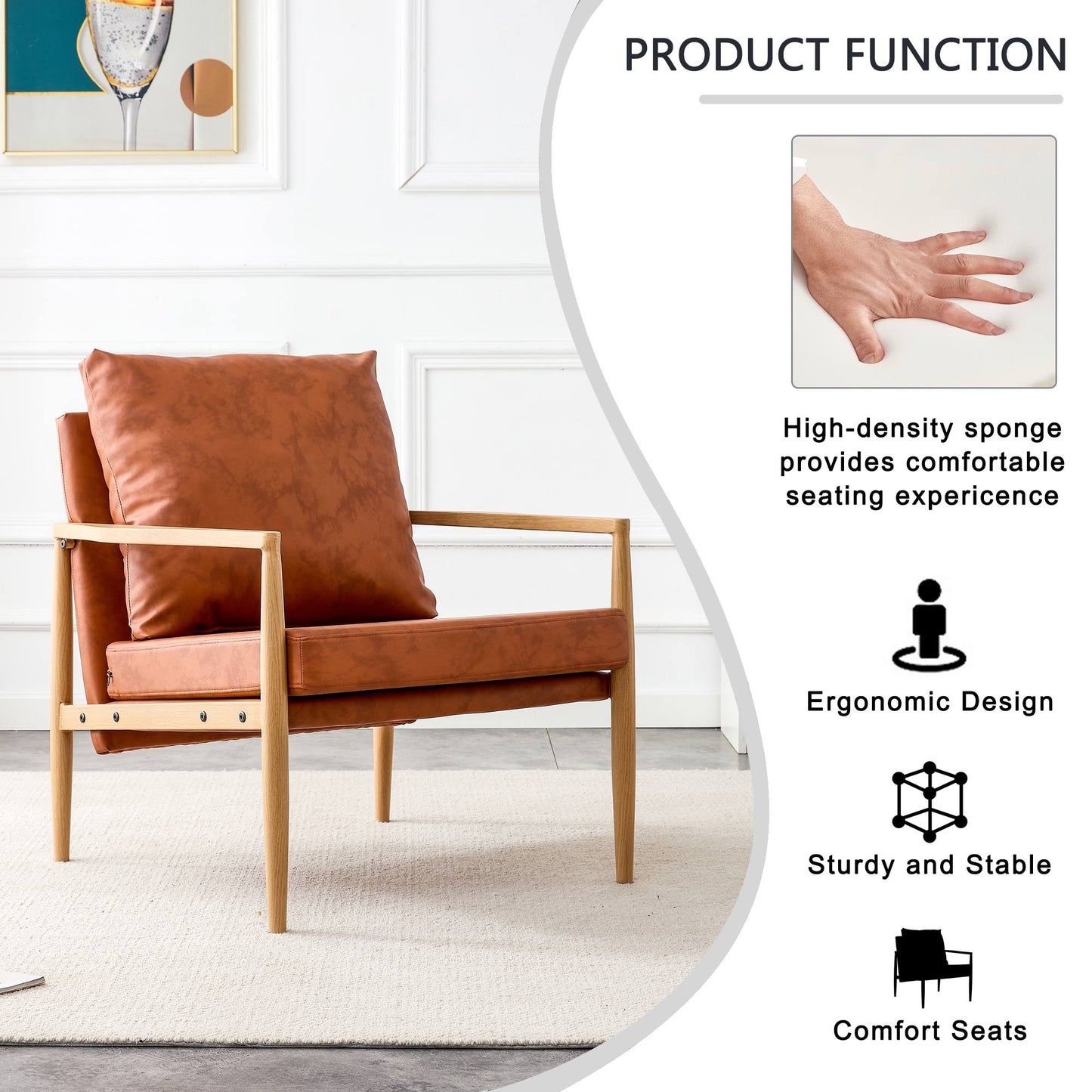 Comfortable Ergonomic Single Faux Leather Home Accent Lounge Side Chair- Brown_19