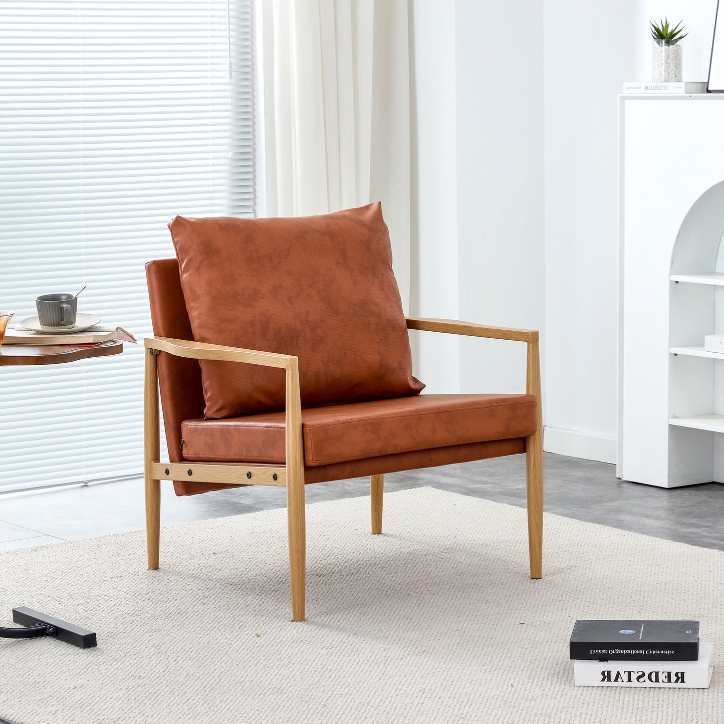 Comfortable Ergonomic Single Faux Leather Home Accent Lounge Side Chair- Brown_2