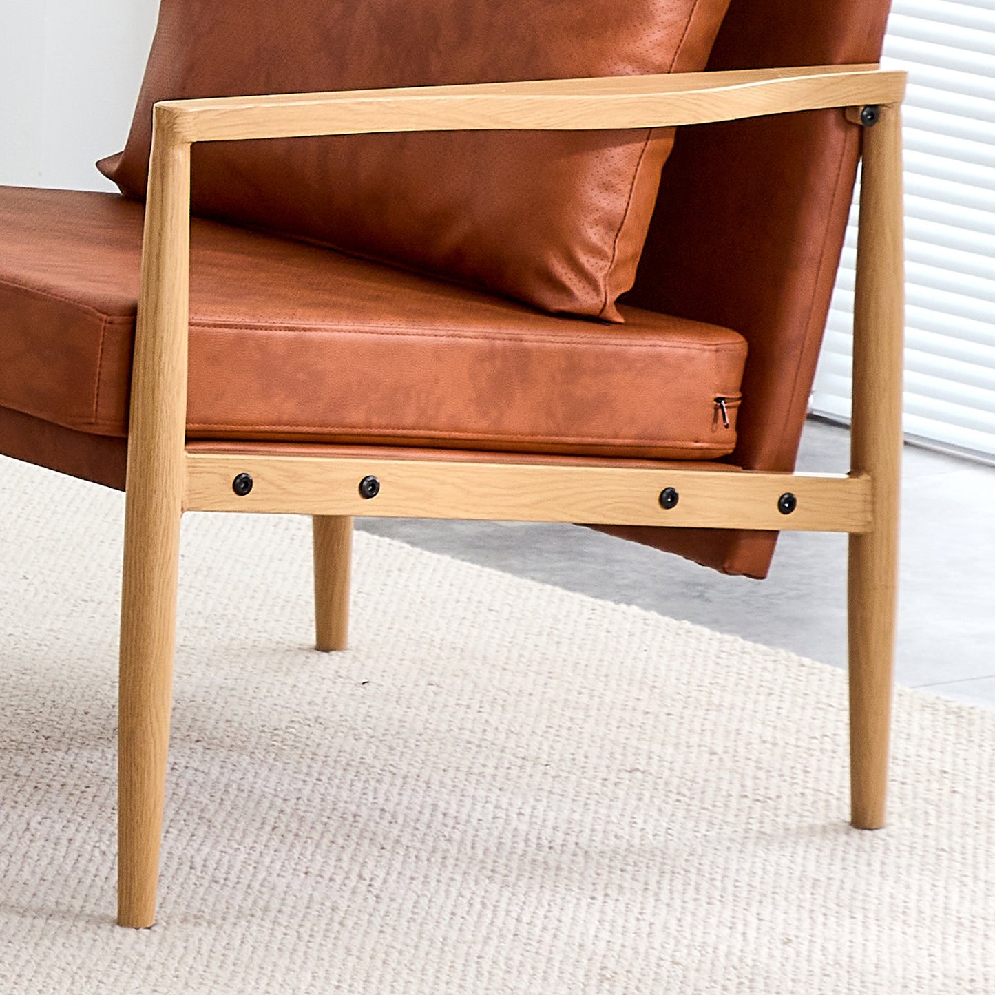 Comfortable Ergonomic Single Faux Leather Home Accent Lounge Side Chair- Brown_10