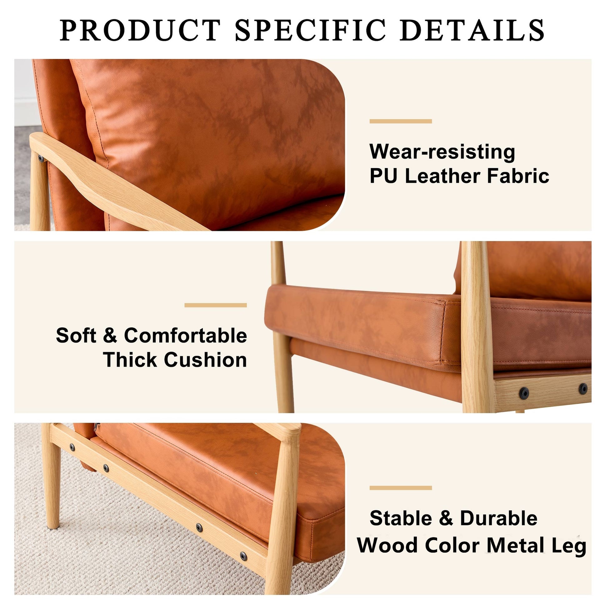 Comfortable Ergonomic Single Faux Leather Home Accent Lounge Side Chair- Brown_22