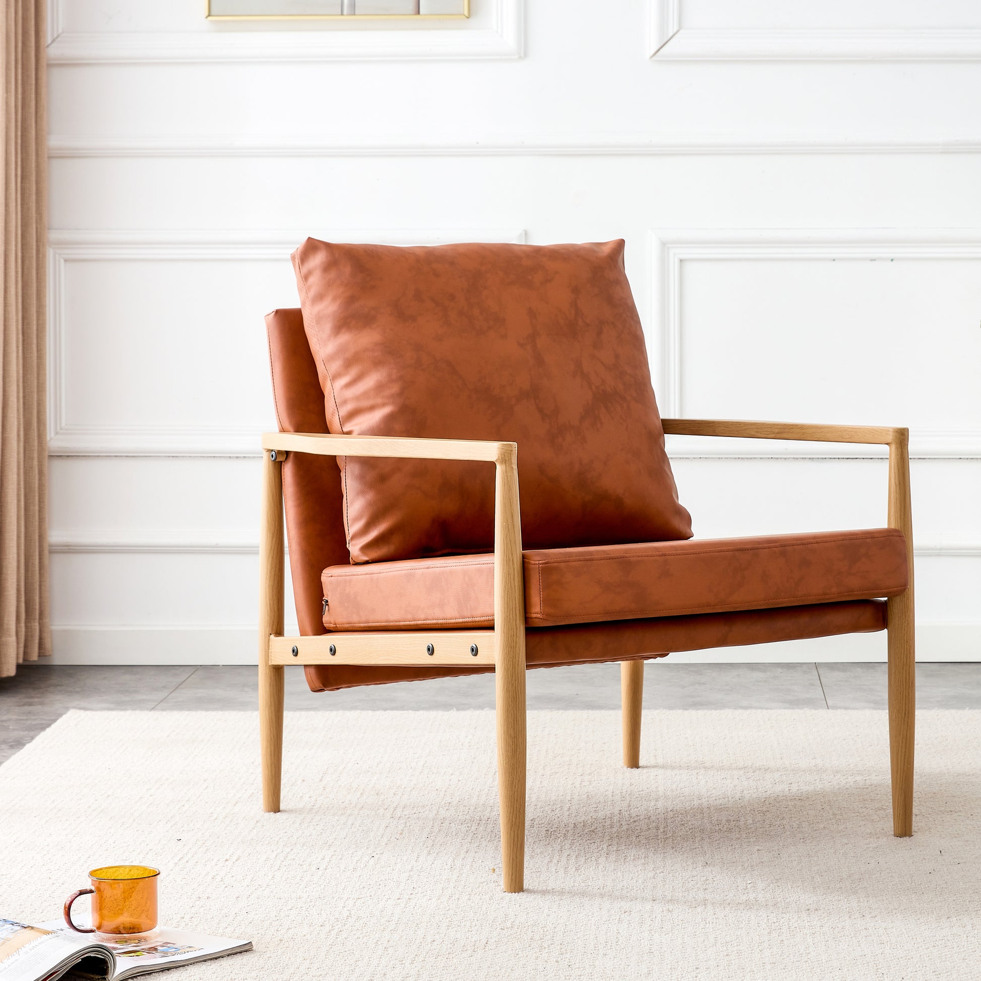 Comfortable Ergonomic Single Faux Leather Home Accent Lounge Side Chair- Brown_1