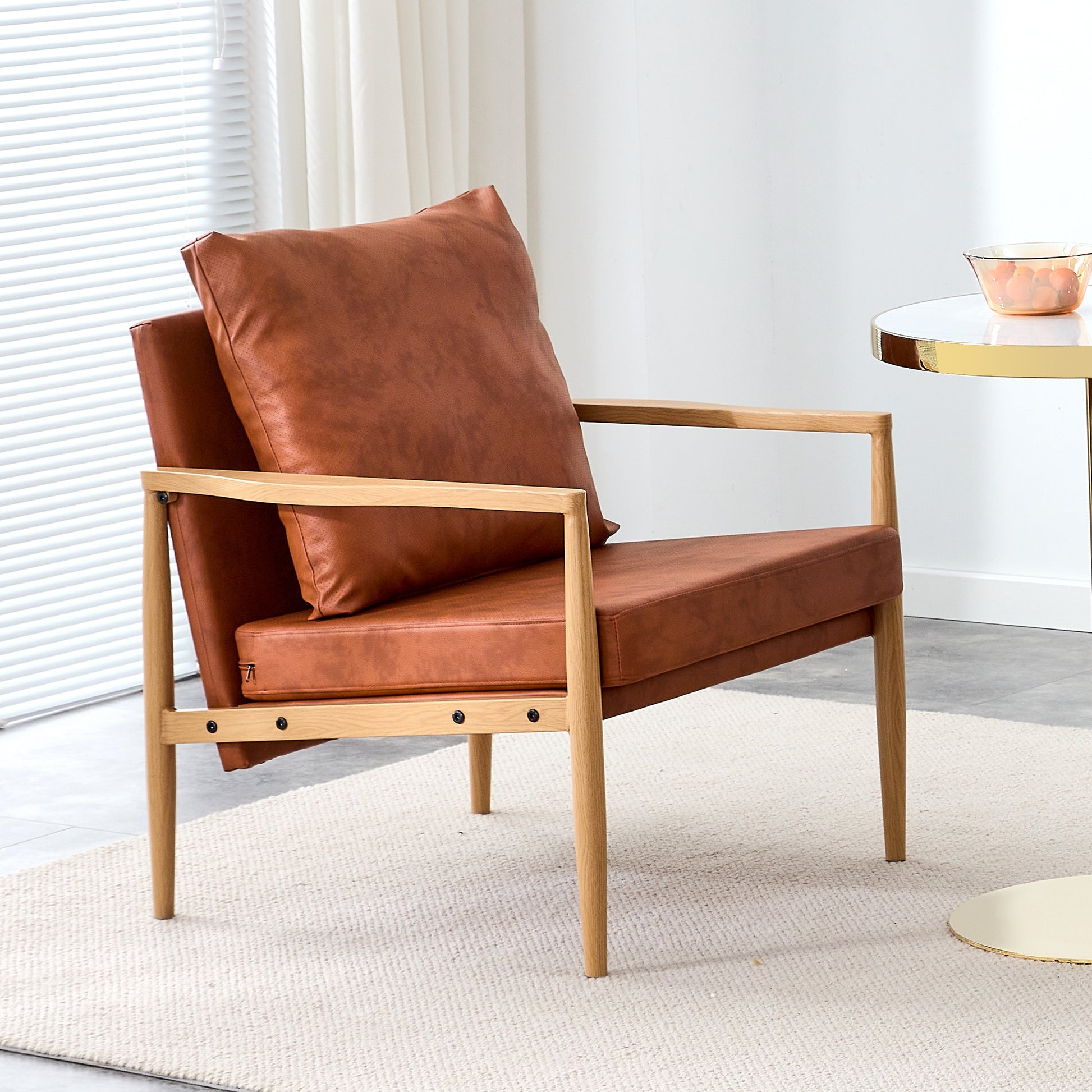 Comfortable Ergonomic Single Faux Leather Home Accent Lounge Side Chair- Brown_3
