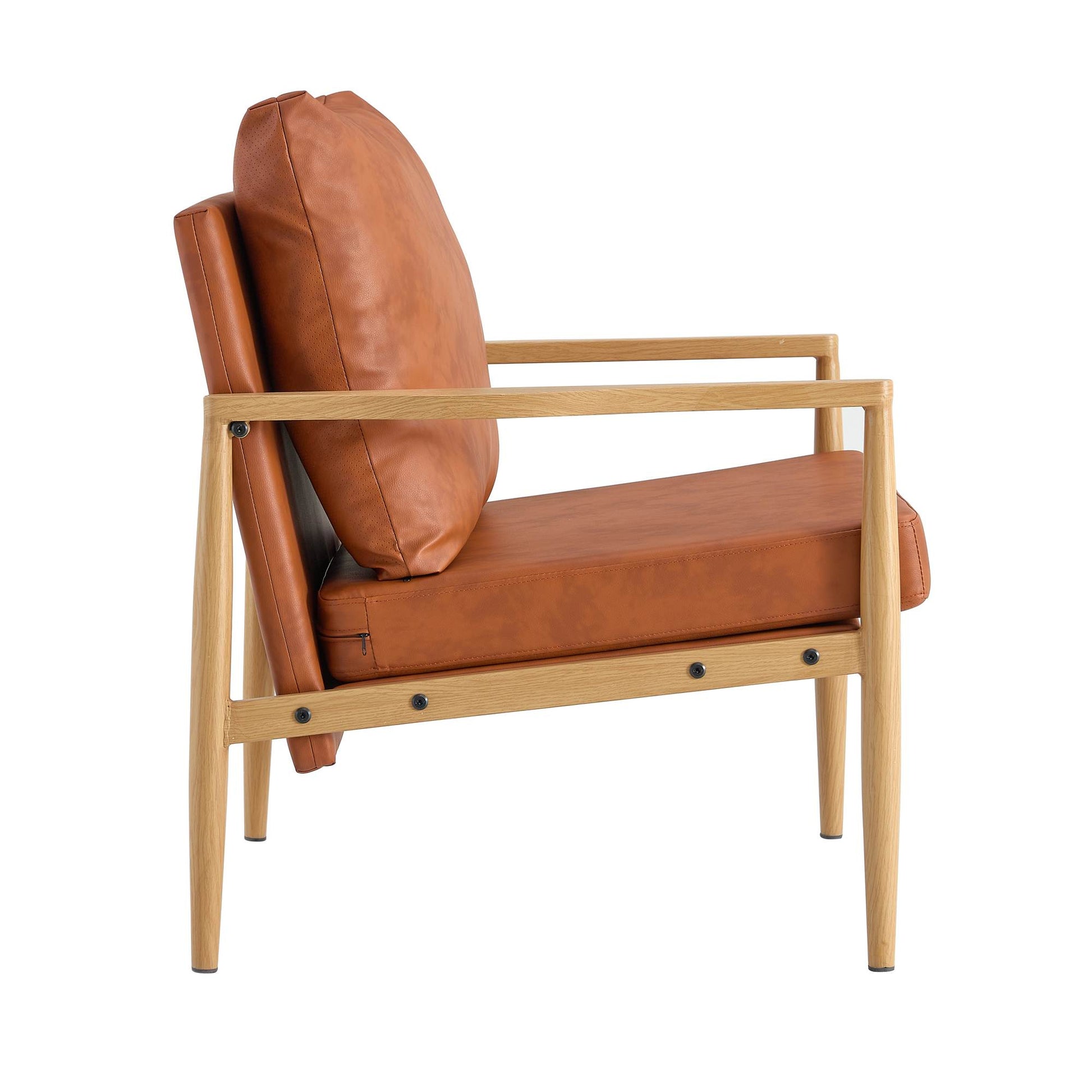 Comfortable Ergonomic Single Faux Leather Home Accent Lounge Side Chair- Brown_18