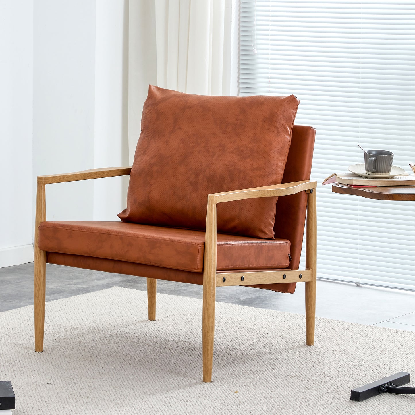 Comfortable Ergonomic Single Faux Leather Home Accent Lounge Side Chair- Brown_5