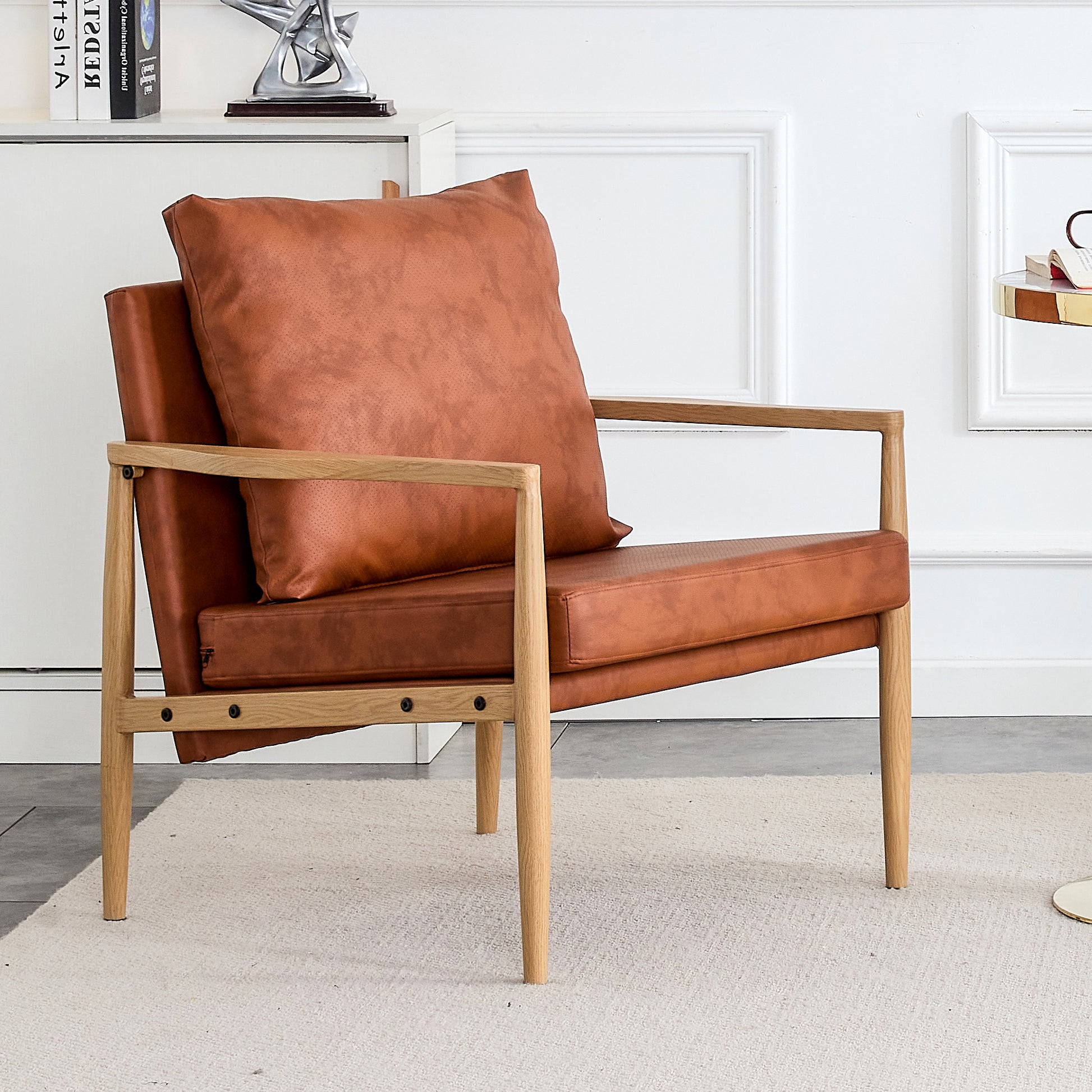 Comfortable Ergonomic Single Faux Leather Home Accent Lounge Side Chair- Brown_4