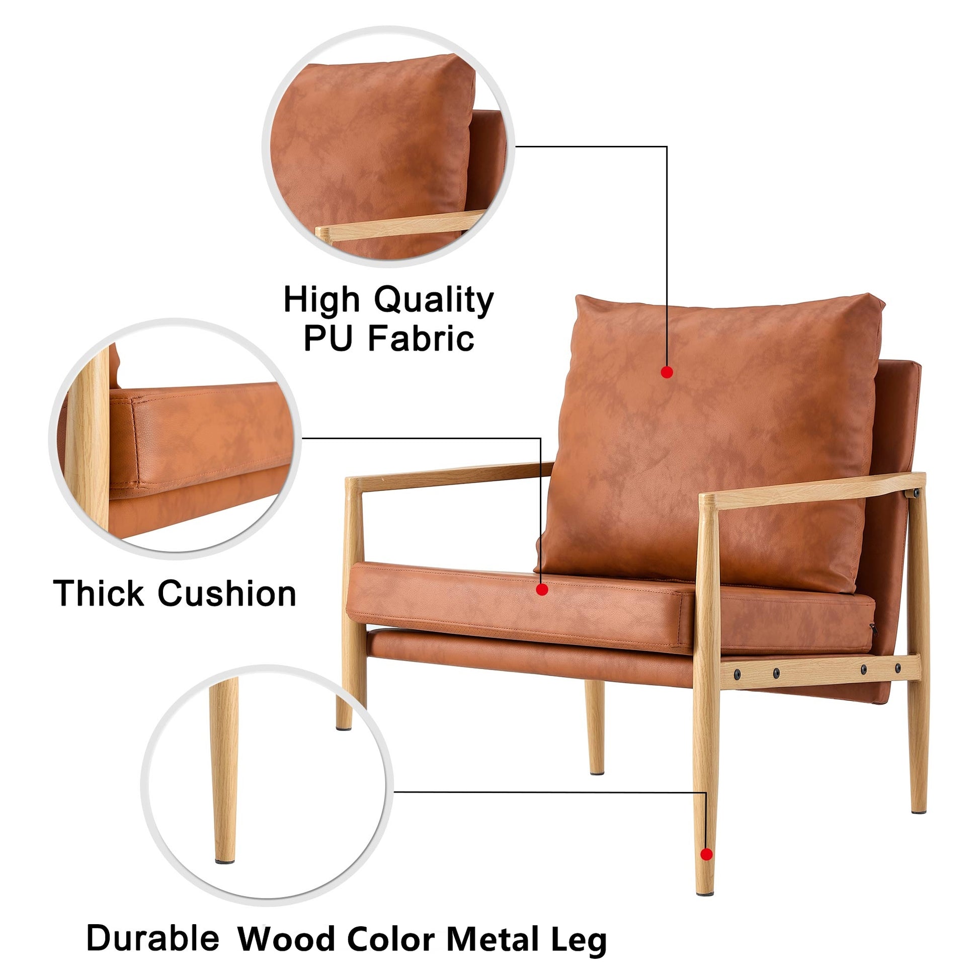 Comfortable Ergonomic Single Faux Leather Home Accent Lounge Side Chair- Brown_21