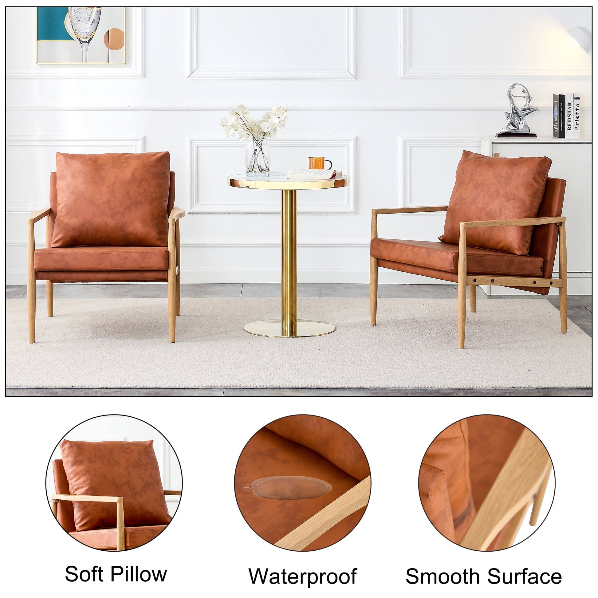 Comfortable Ergonomic Single Faux Leather Home Accent Lounge Side Chair- Brown_20