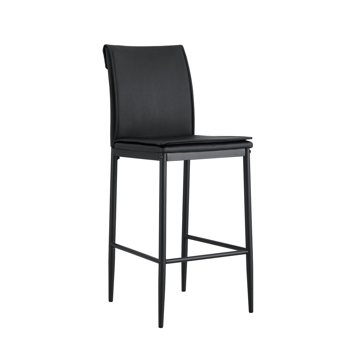 2 Pcs Modern Faux Leather Back Support Bar Chairs with Metal Legs- Black_15