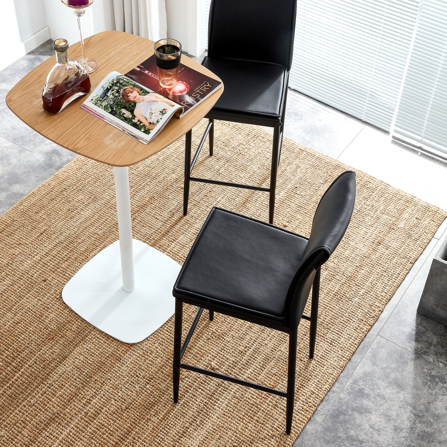 2 Pcs Modern Faux Leather Back Support Bar Chairs with Metal Legs- Black_2