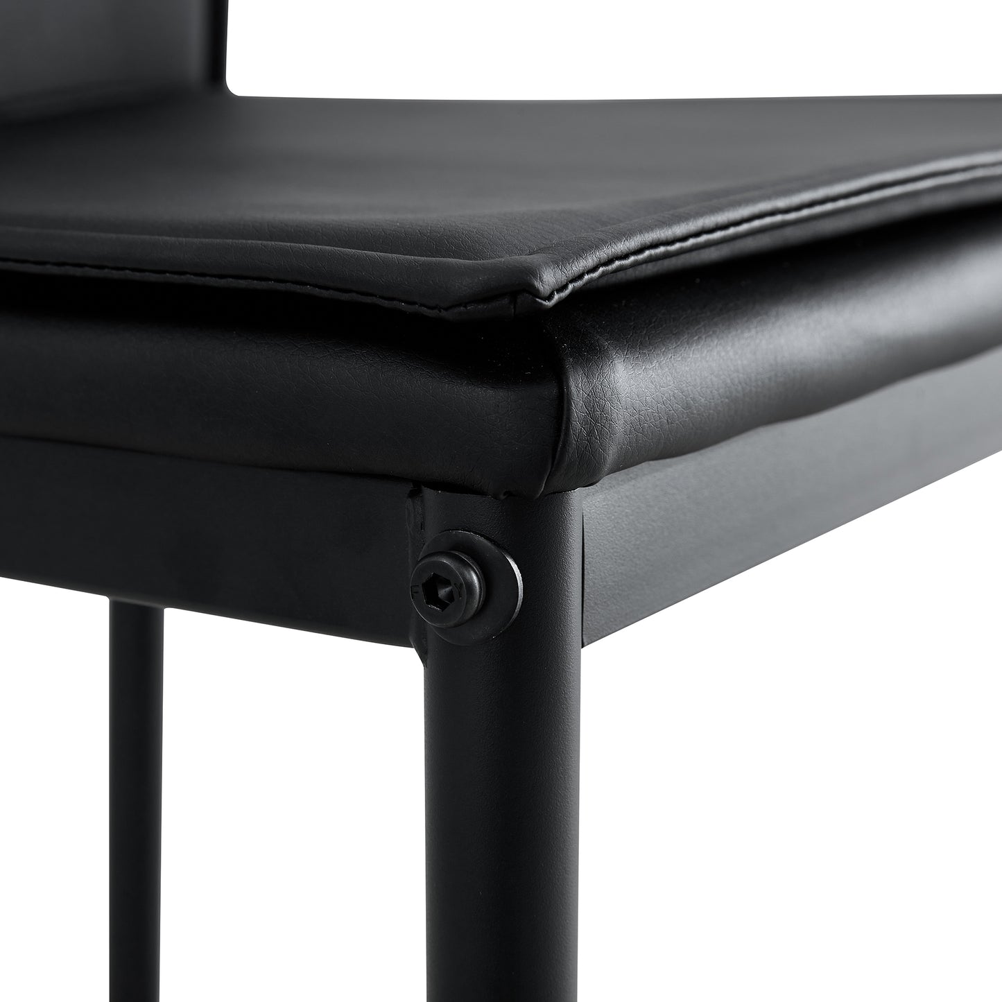 2 Pcs Modern Faux Leather Back Support Bar Chairs with Metal Legs- Black_11