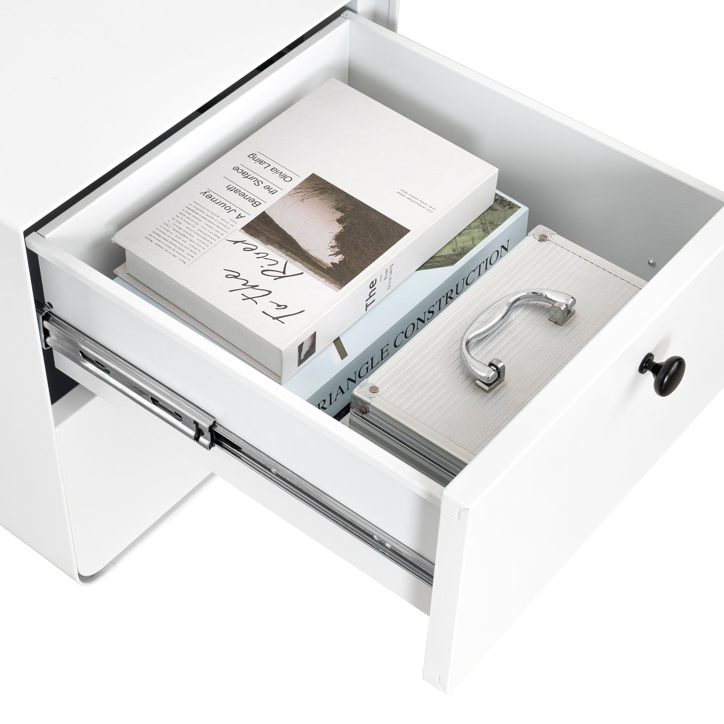 2 Drawers Nordic Minimalist Bedside Steel Cabinet with Round Handle- White_7