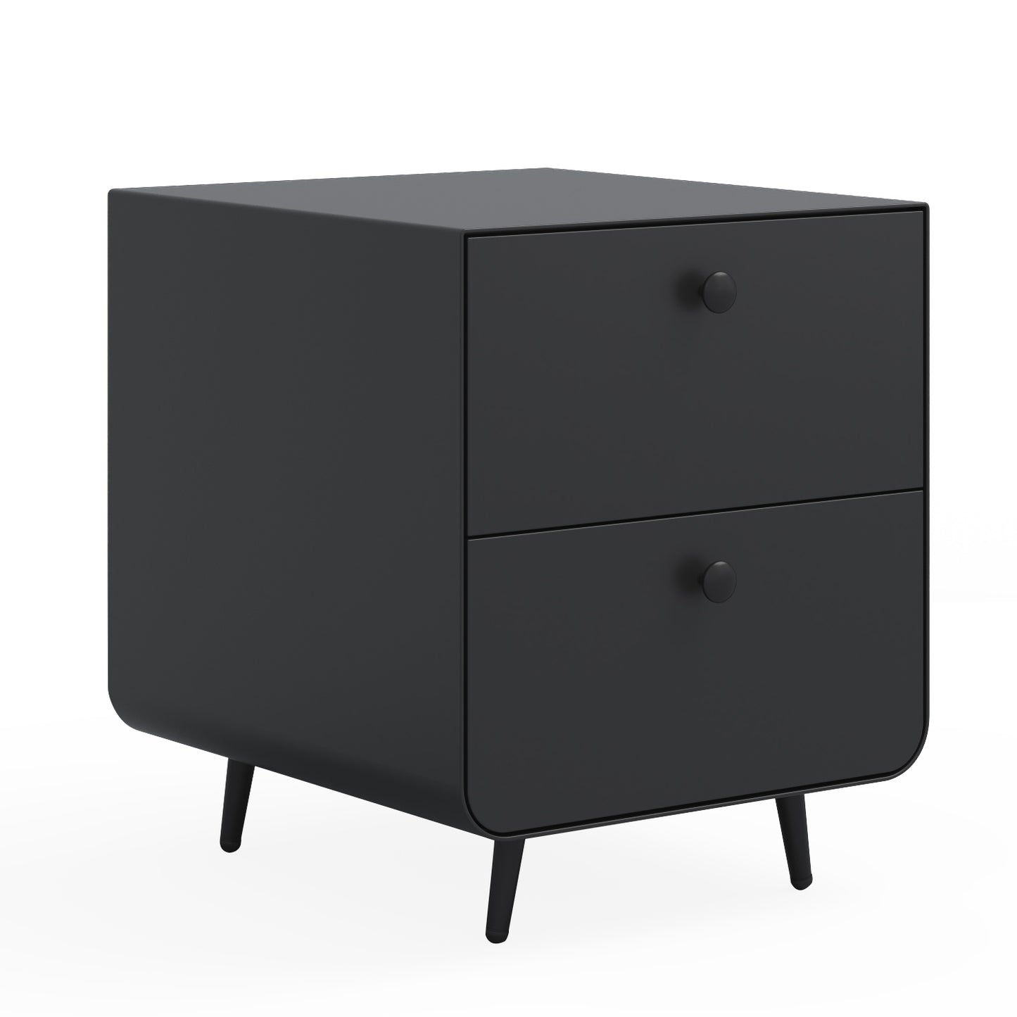 2 Drawers Nordic Minimalist Bedside Steel Cabinet with Round Handle- Black_3