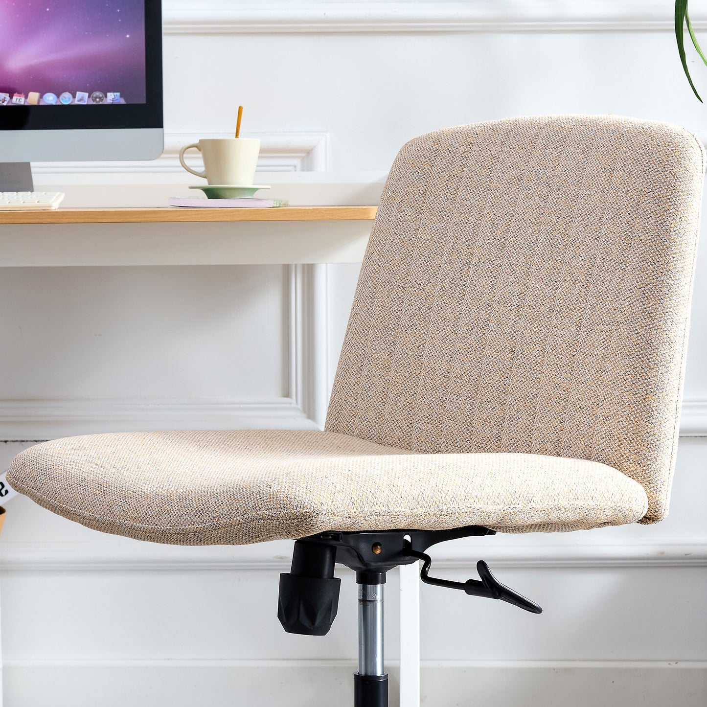 Modern Contemporary Height Adjustable Fabric Office Swivel Chair- Beige_9