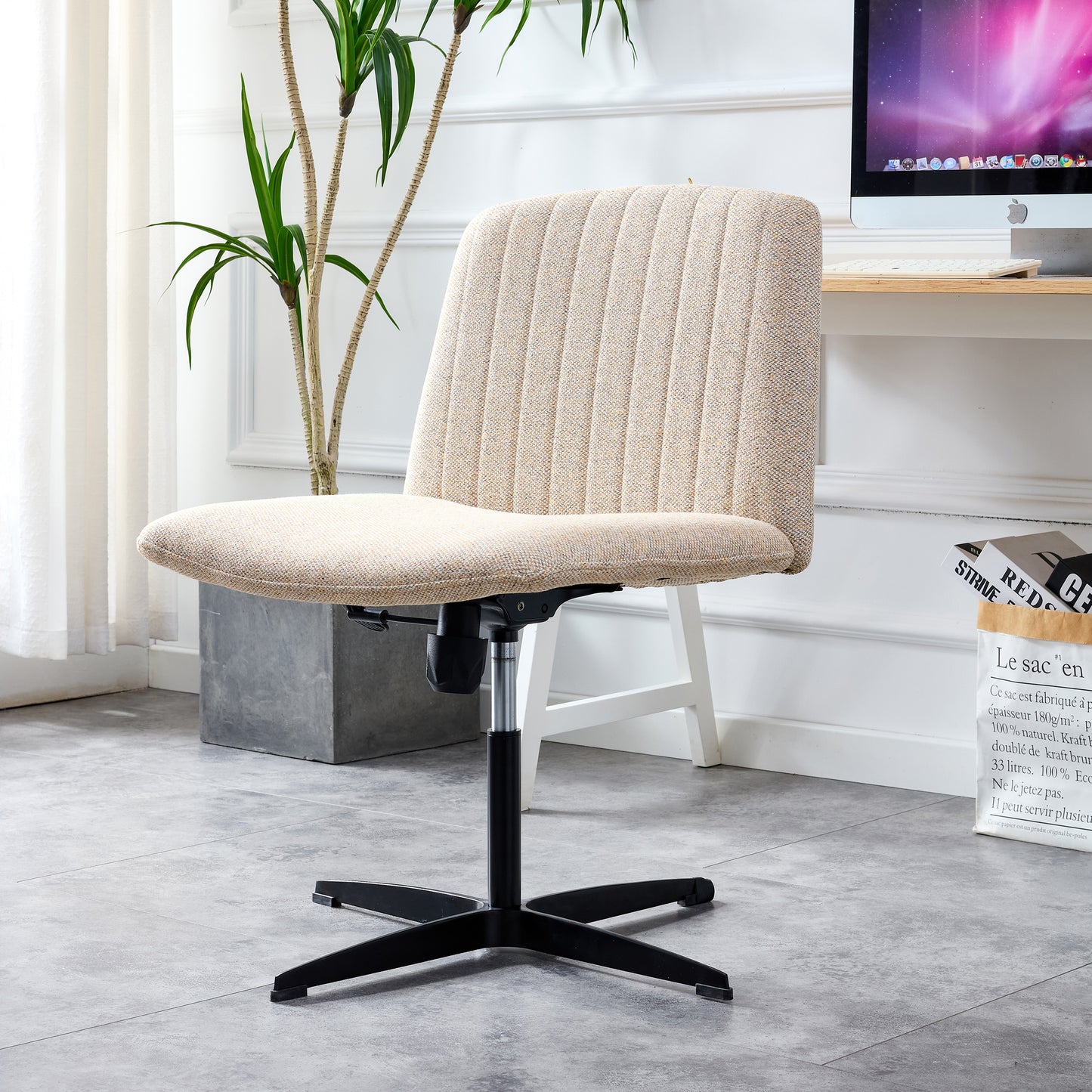 Modern Contemporary Height Adjustable Fabric Office Swivel Chair- Beige_4