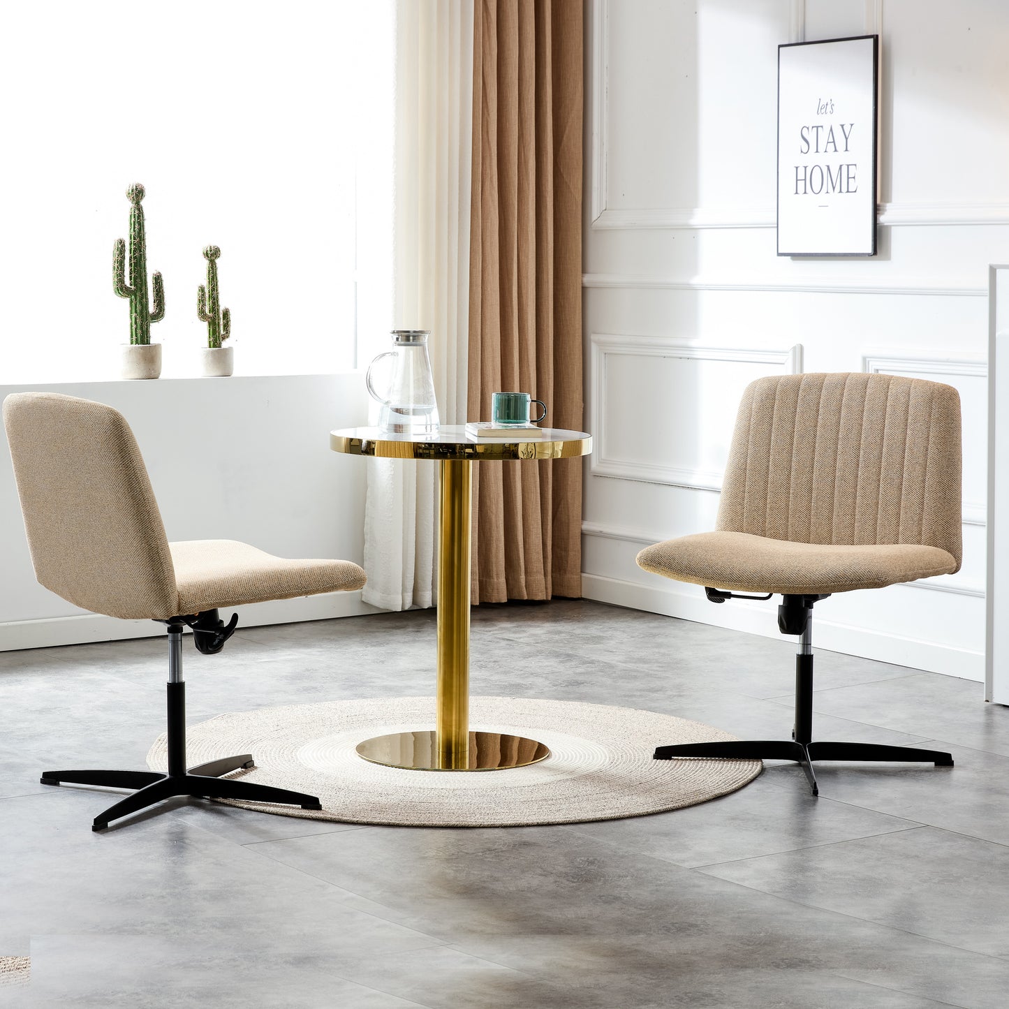 Modern Contemporary Height Adjustable Fabric Office Swivel Chair- Beige_5