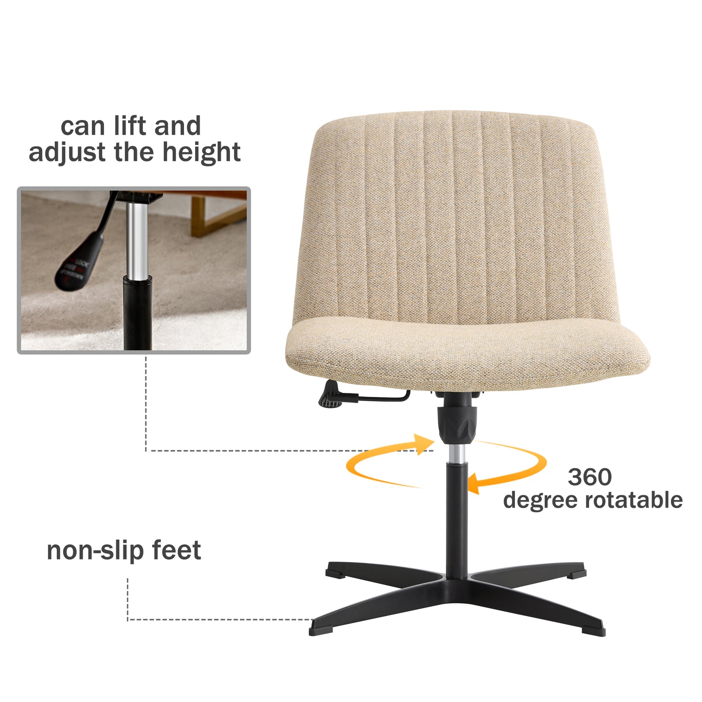 Modern Contemporary Height Adjustable Fabric Office Swivel Chair- Beige_20