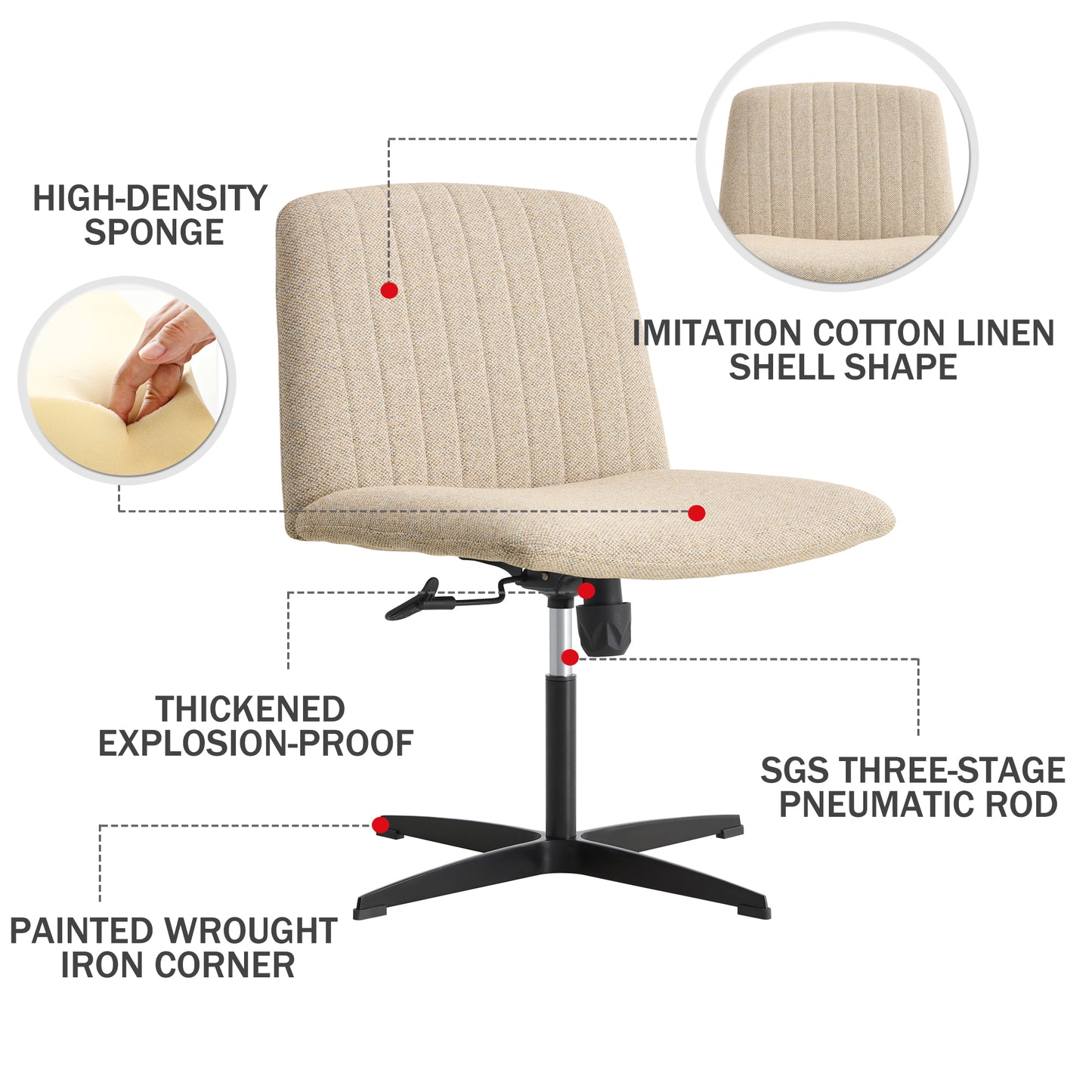 Modern Contemporary Height Adjustable Fabric Office Swivel Chair- Beige_22