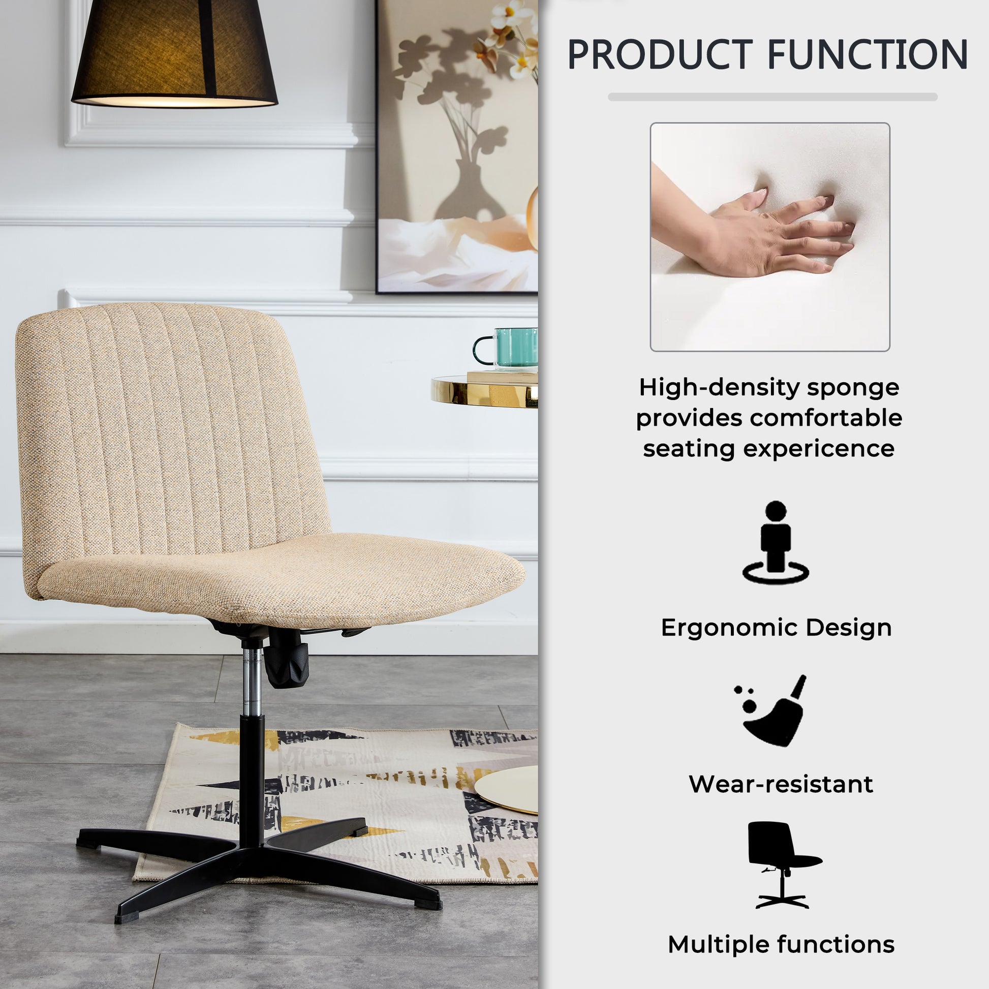 Modern Contemporary Height Adjustable Fabric Office Swivel Chair- Beige_18