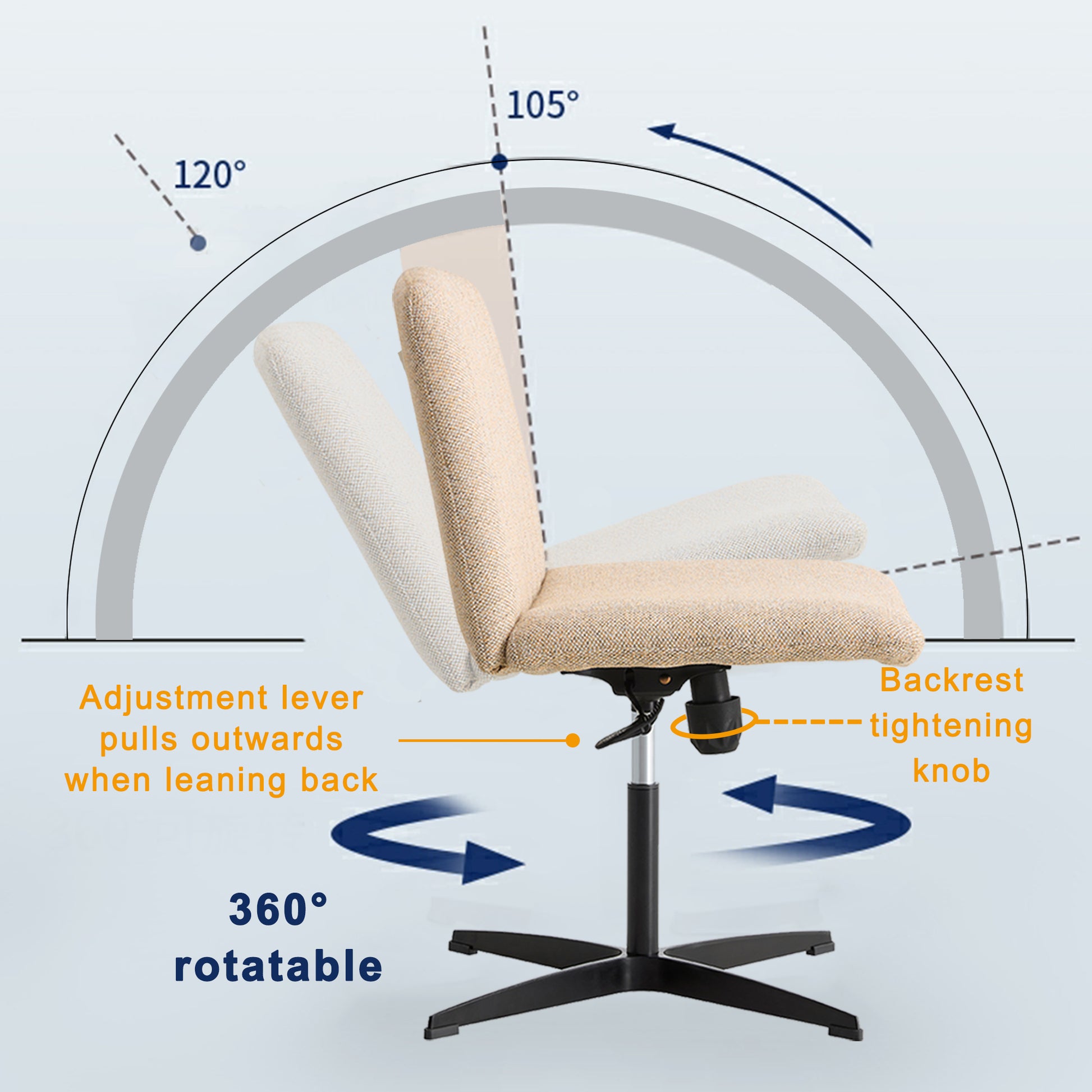 Modern Contemporary Height Adjustable Fabric Office Swivel Chair- Beige_19