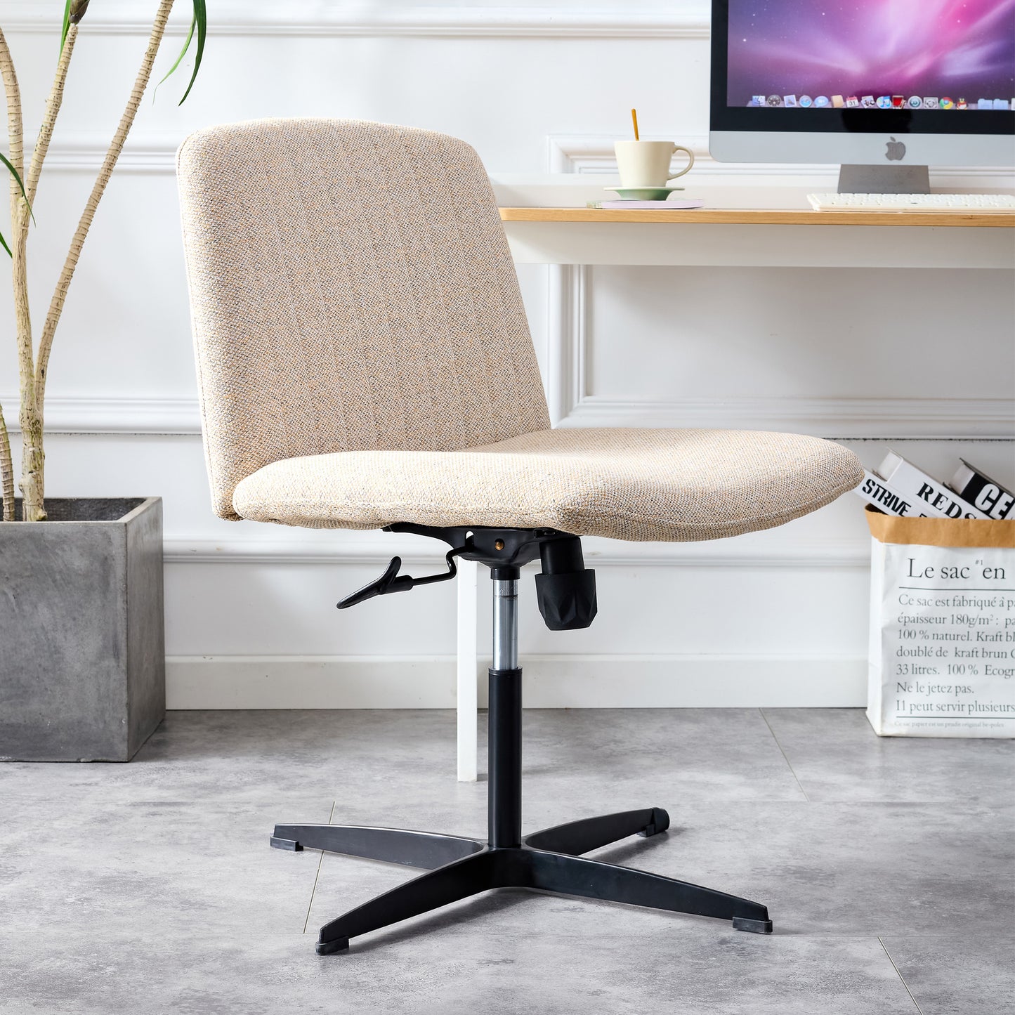 Modern Contemporary Height Adjustable Fabric Office Swivel Chair- Beige_2