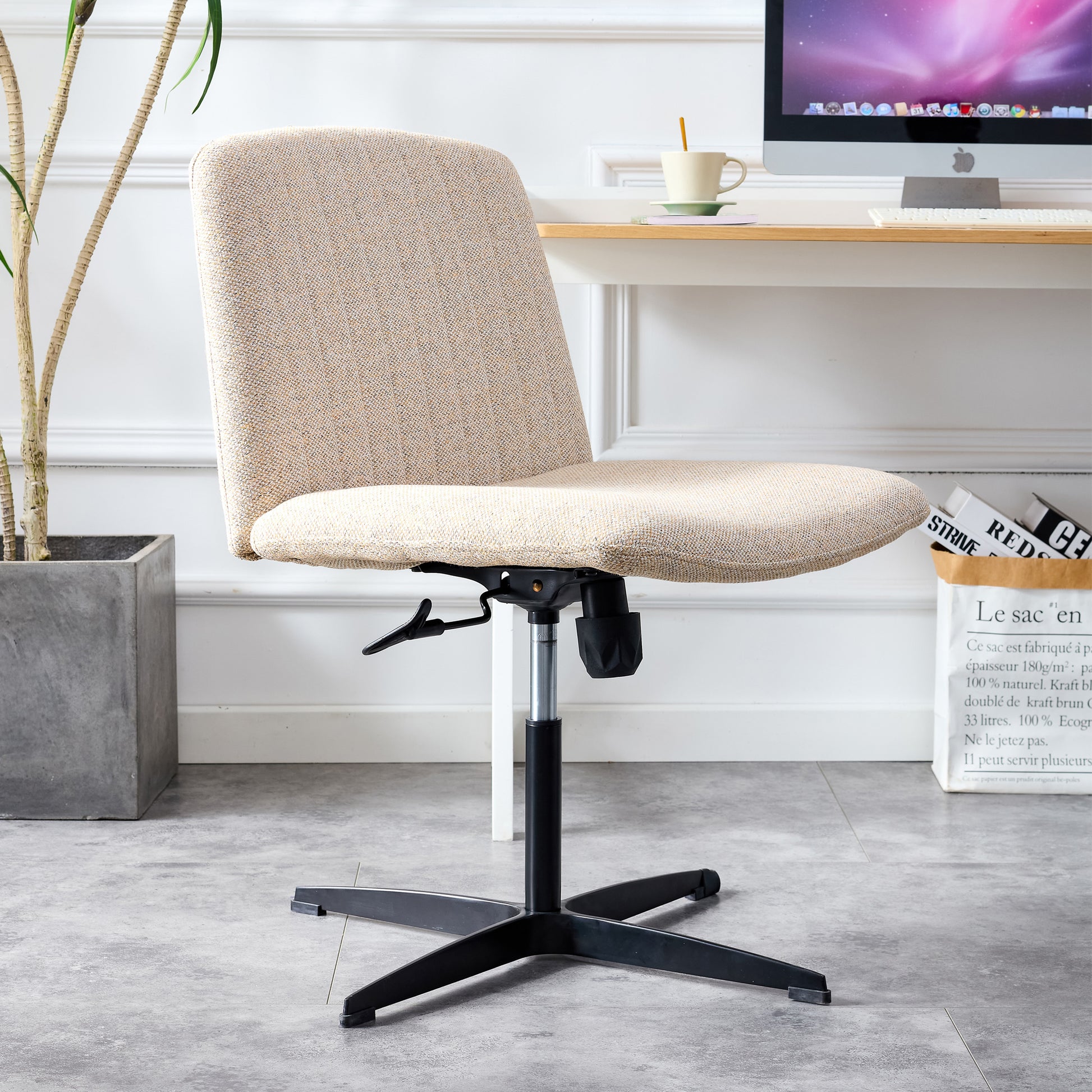 Modern Contemporary Height Adjustable Fabric Office Swivel Chair- Beige_2